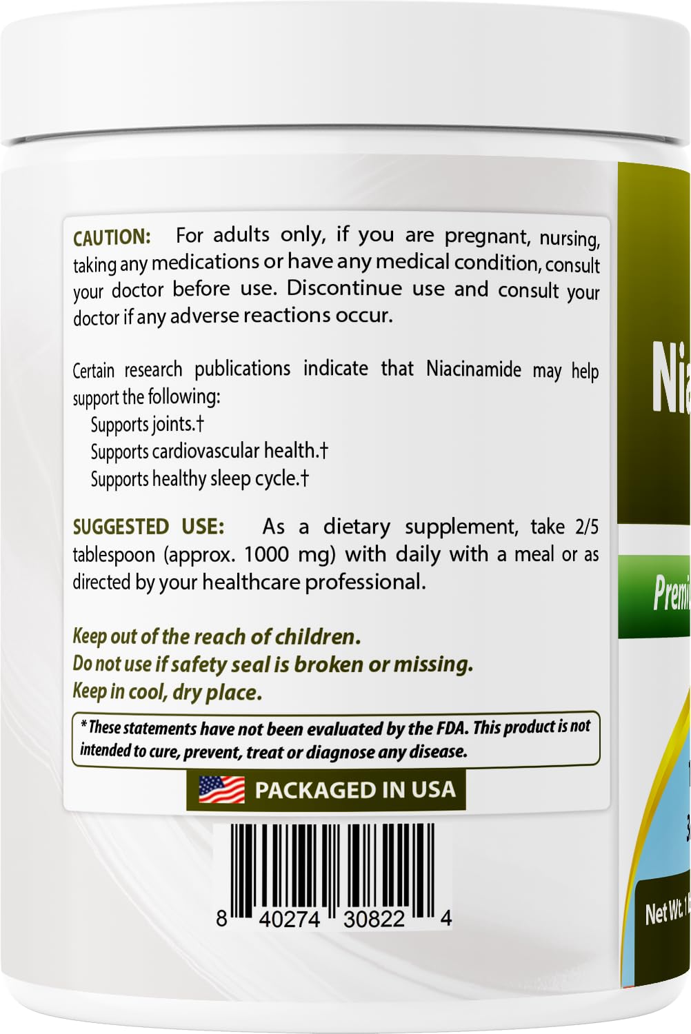 Suplemento niacinamida vitamina B3 puro laboratorio probado