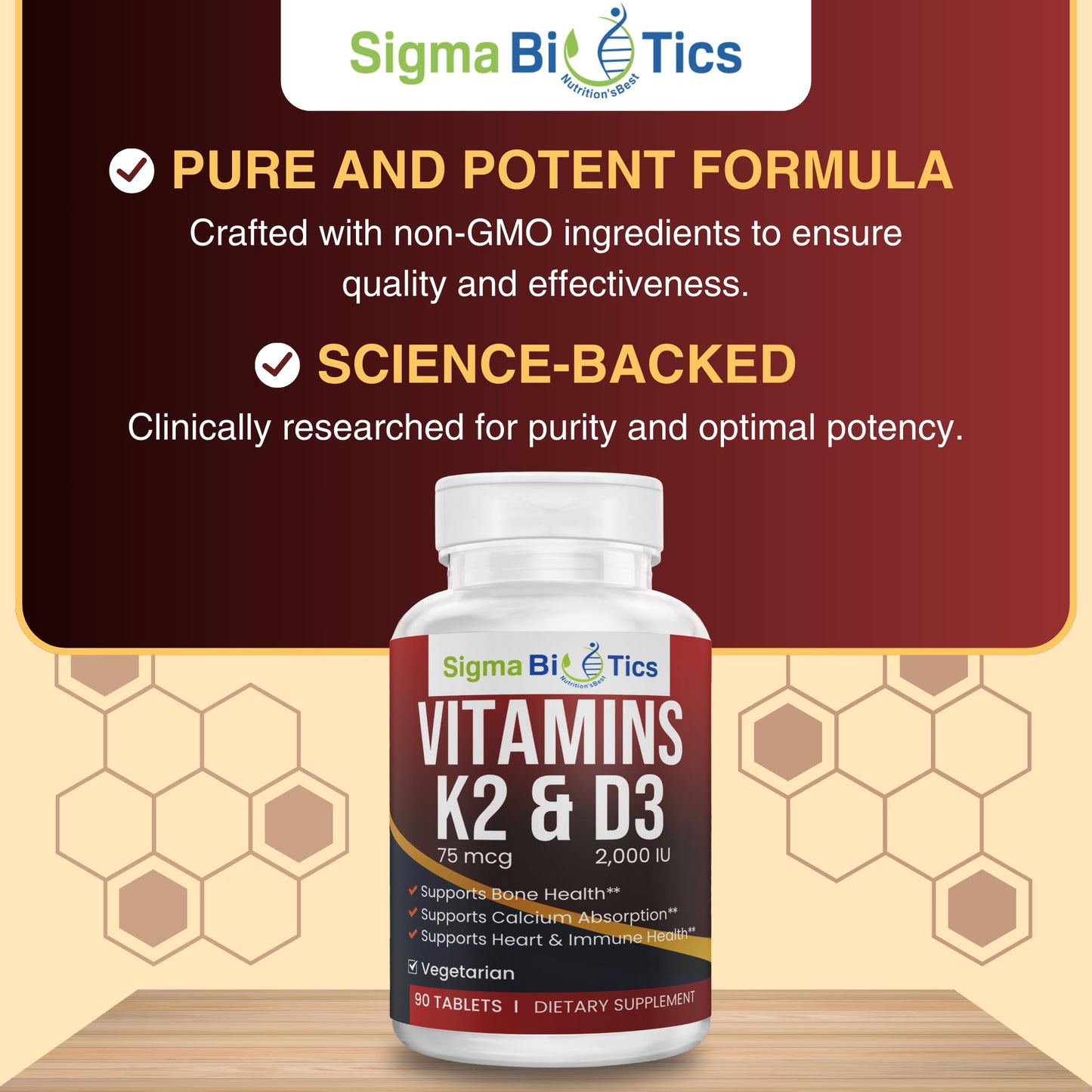 Suplemento no GMO vitamina D3 y K2 SigmaBiotics