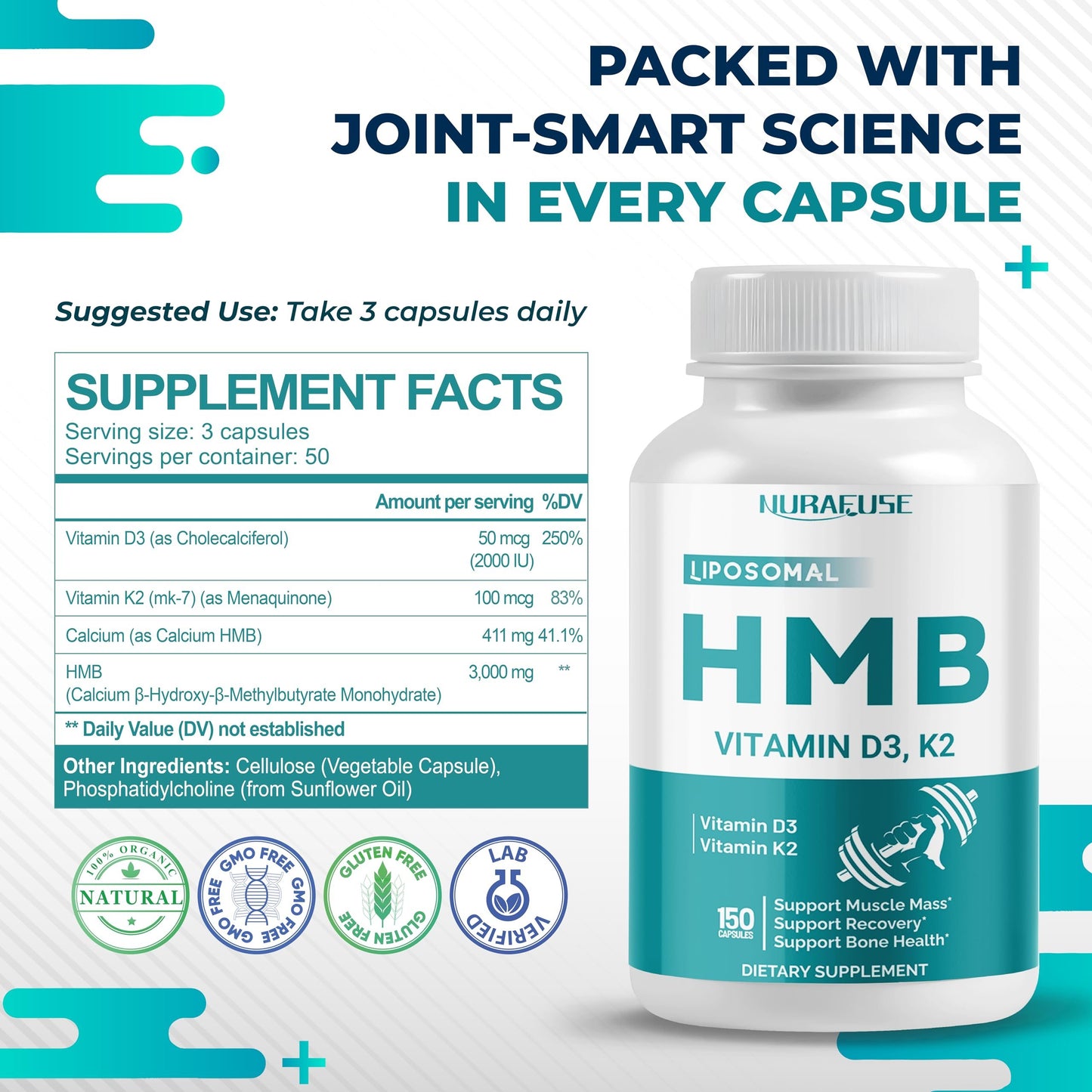 Suplemento Nurafuse HMB liposomal para masa muscular y resistencia