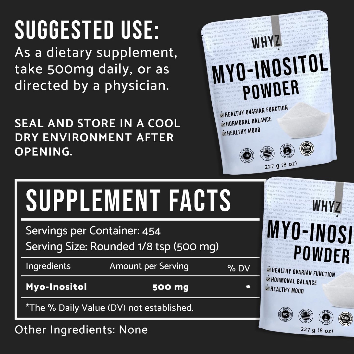 Suplemento nutricional mio-inositol vegano sin rellenos WHYZ