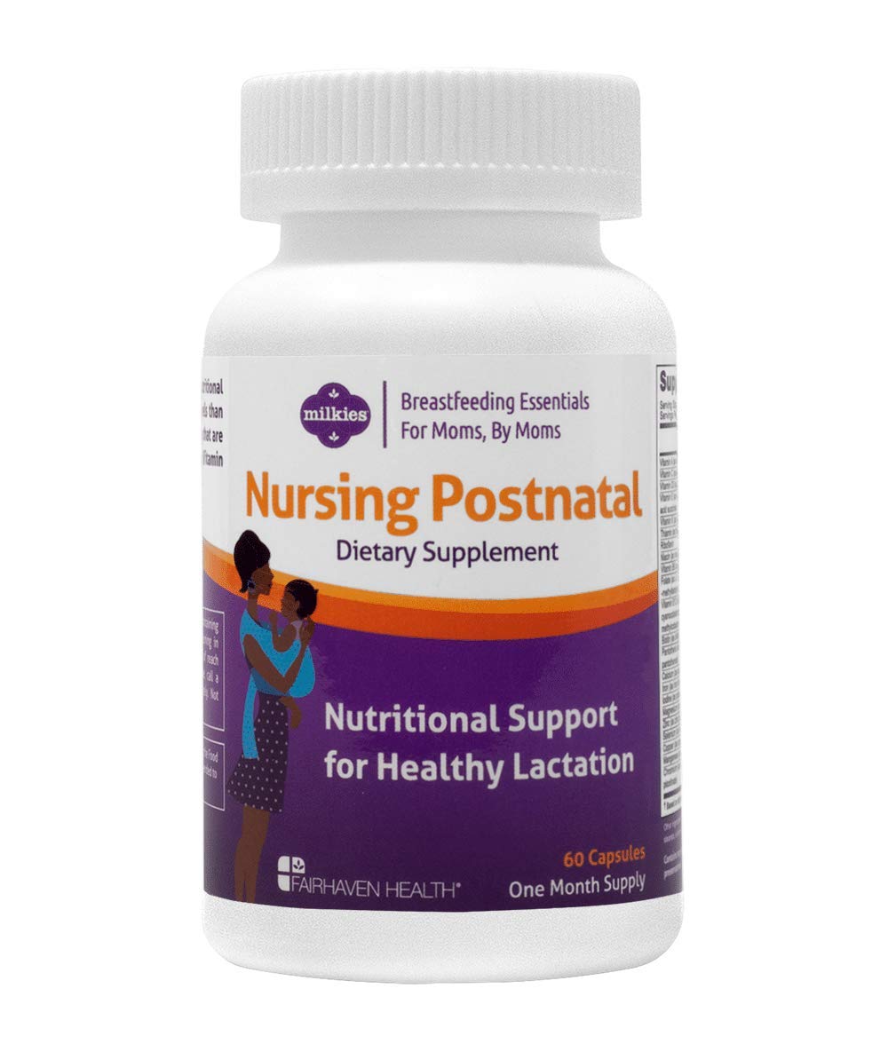 Botella de suplemento postnatal para lactancia Fairhaven Health, vitaminas y minerales.