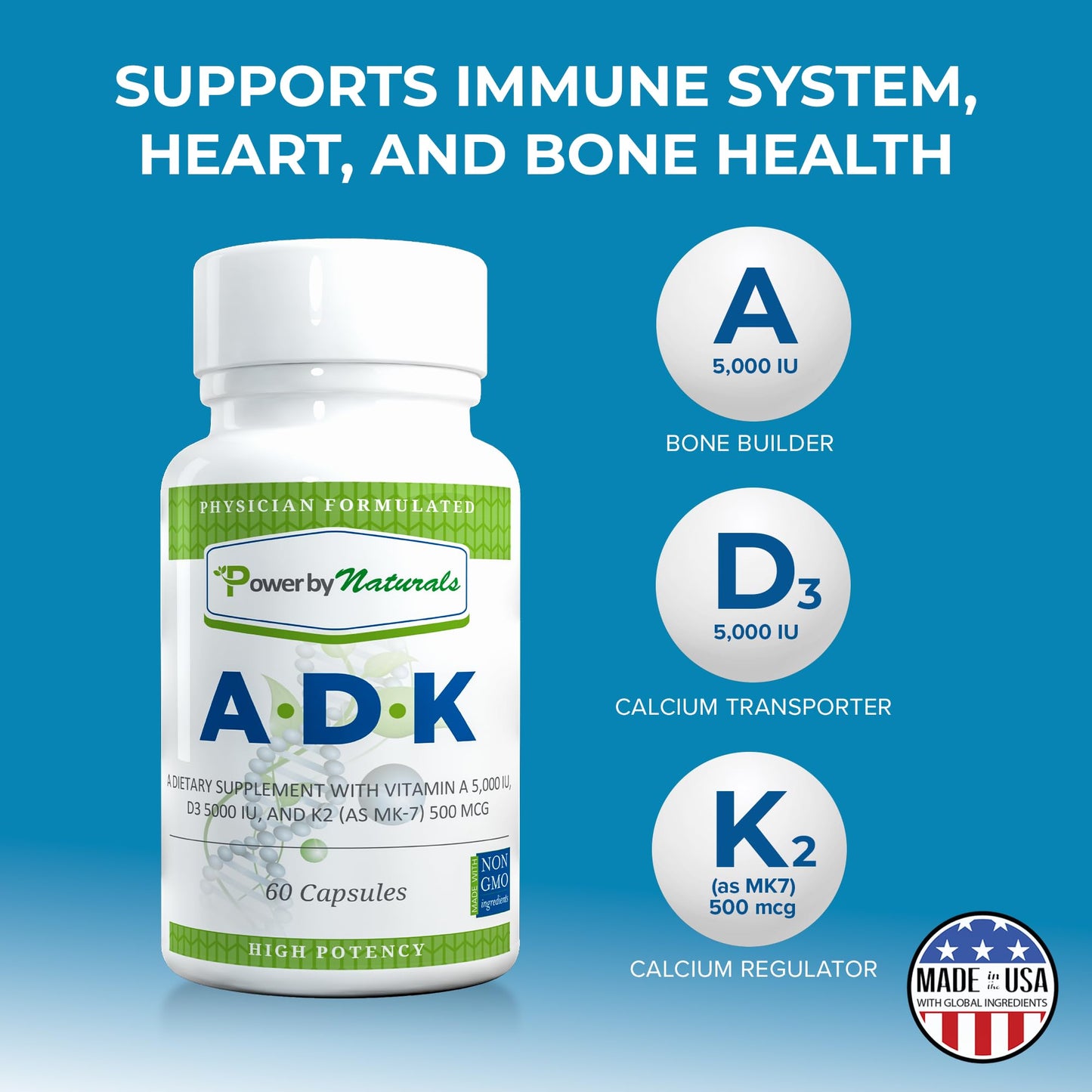 Suplemento Power By Naturals vitaminas ADK en cápsulas