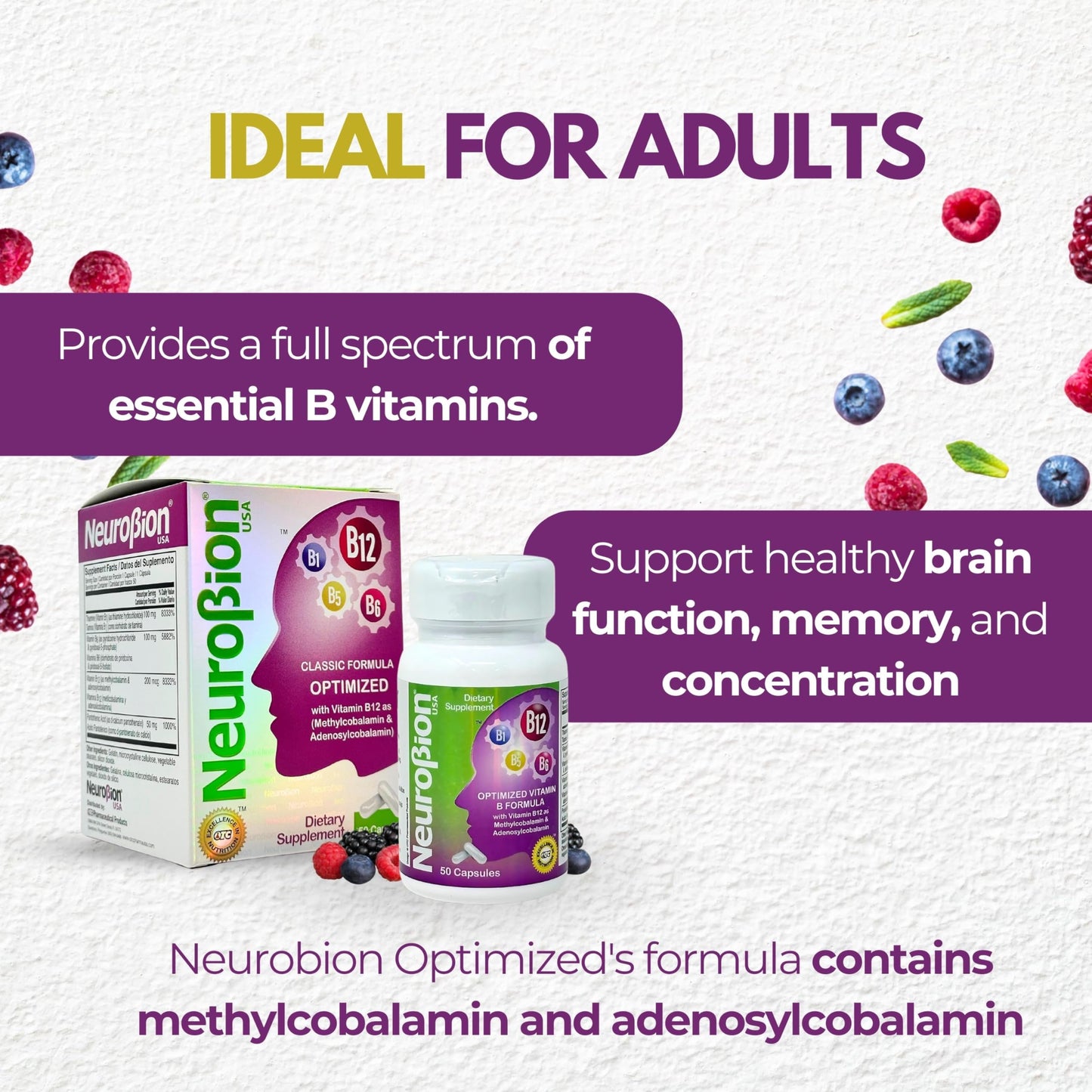 Suplemento premium Neurobion para energía y enfoque mental