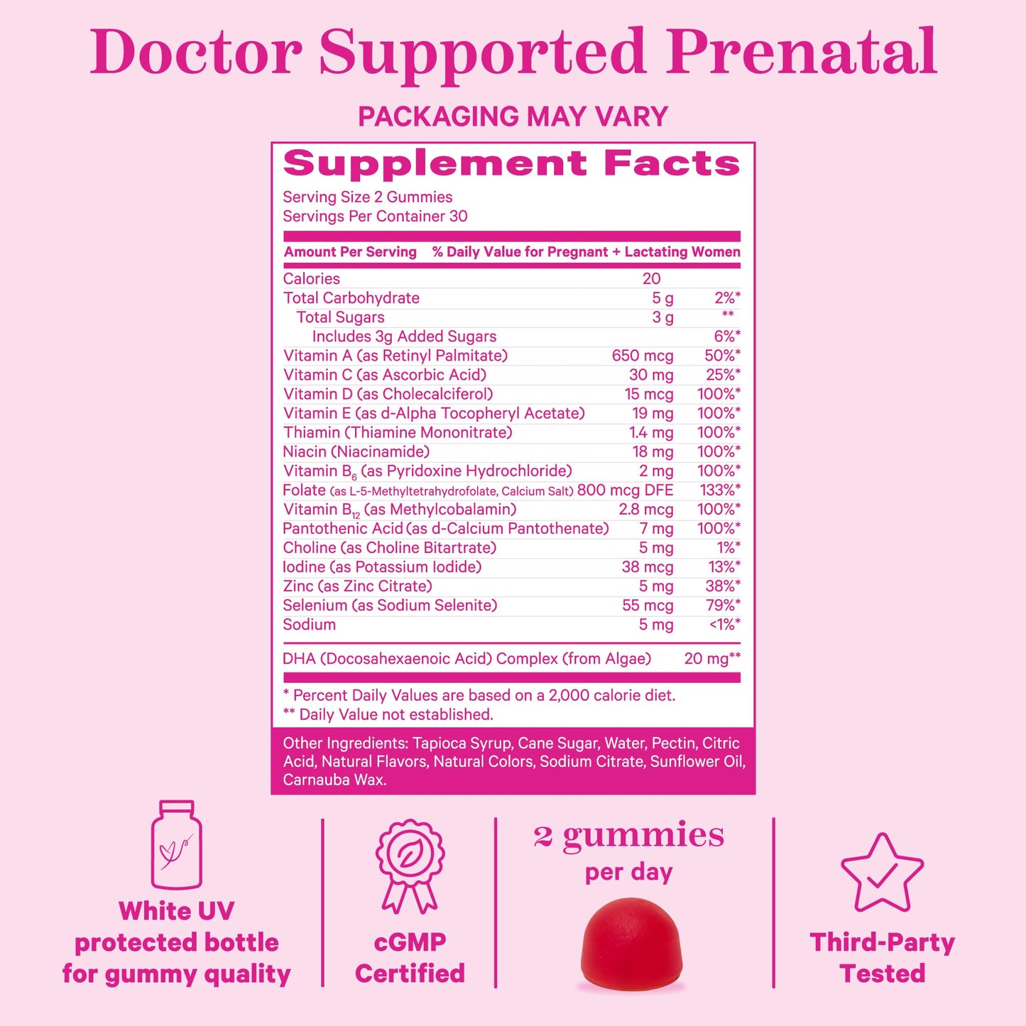 Suplemento prenatal en golosinas Pink Stork para madres