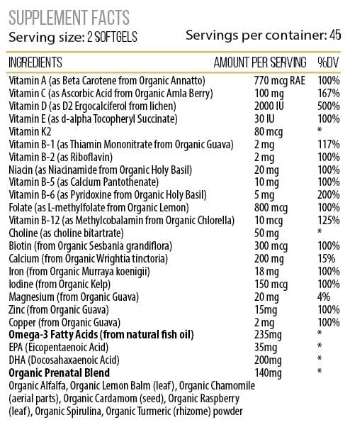 Suplemento prenatal orgánico ACTIF 100% natural sin OGM