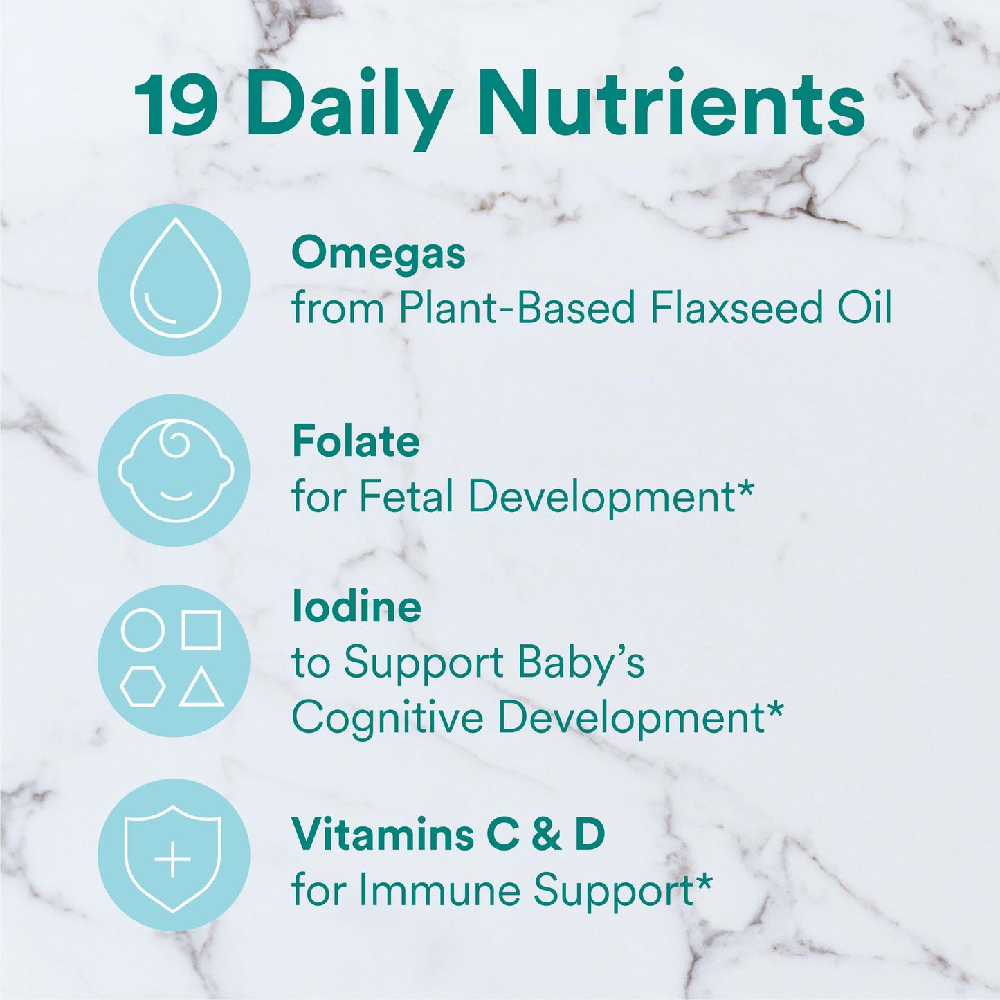 Suplemento prenatal SmartyPants con omega 3 ALA y zinc citrato