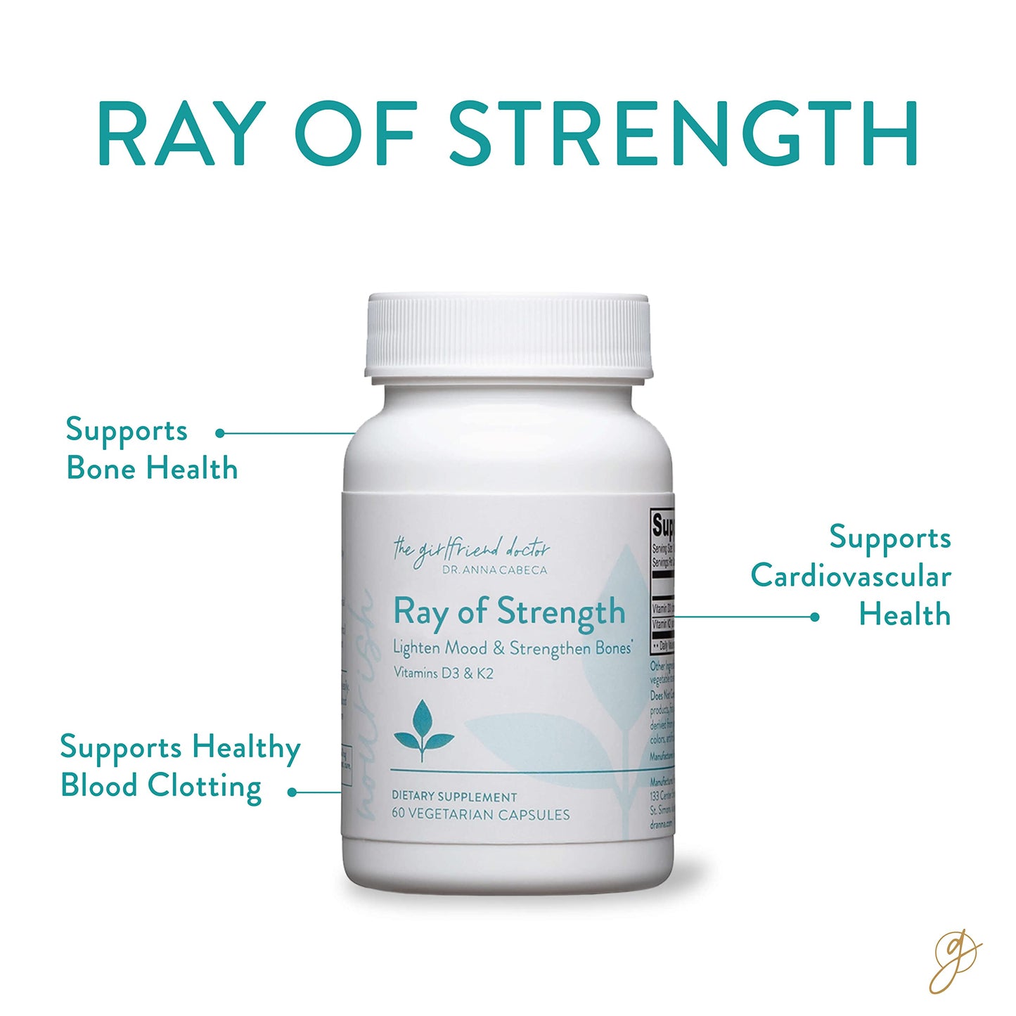 Suplemento Ray of Strength D3K2 para huesos y energía vegano