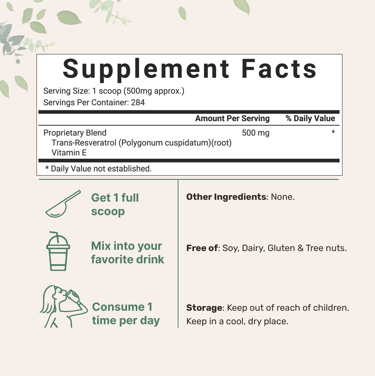 Suplemento de resveratrol y vitamina E en polvo micronizado