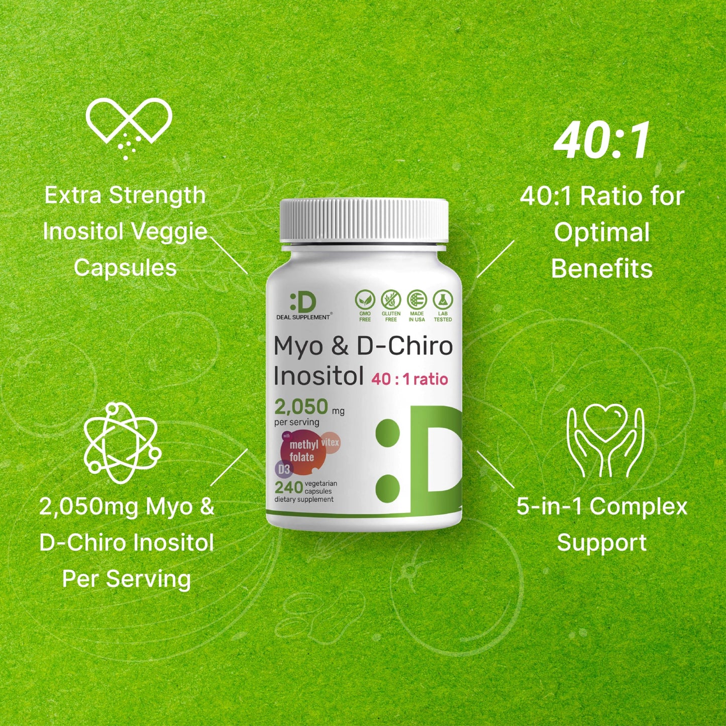 Suplemento salud femenina mio-inositol y d-ciro inositol