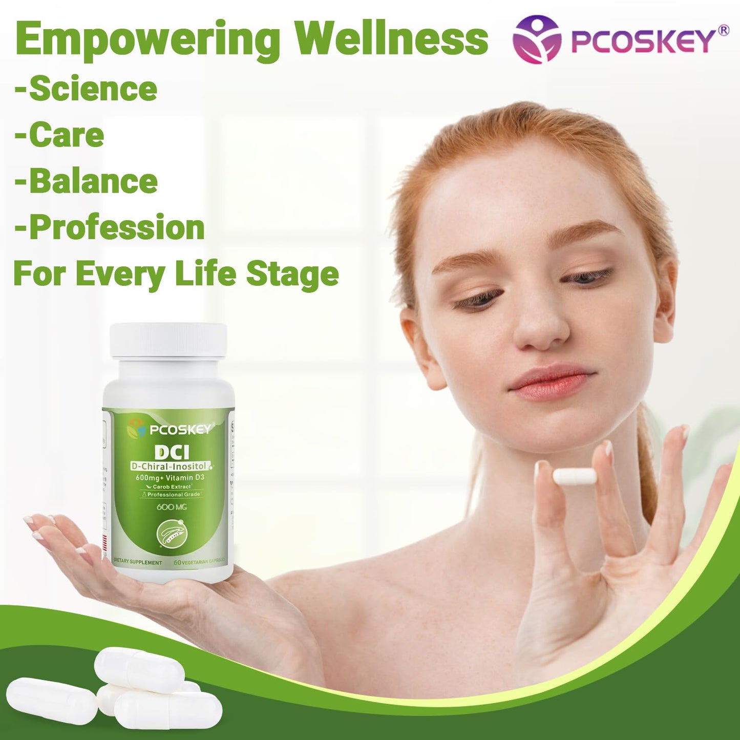 Suplemento para salud hormonal con DCI y vitamina D3 pcoskey 60 cápsulas
