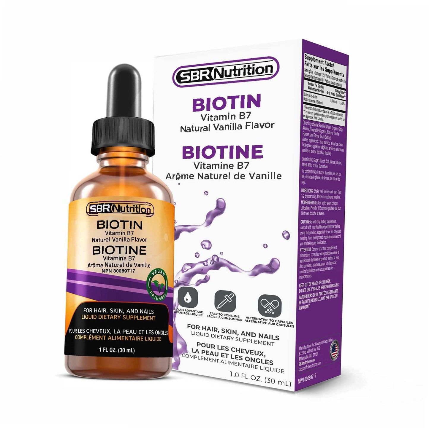 Suplemento SBR Nutrition biotina gotas líquido