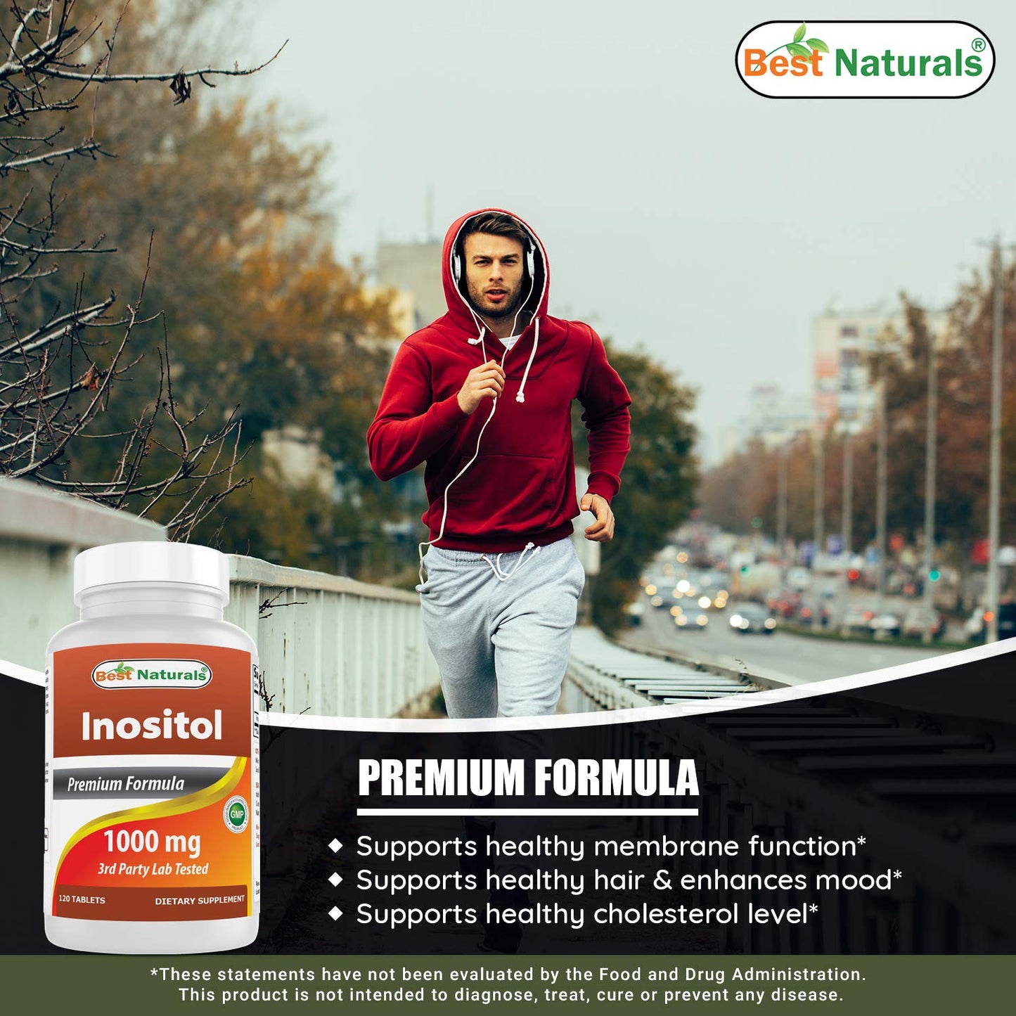 Suplemento sin aditivos Best Naturals Inositol Vitamina D3