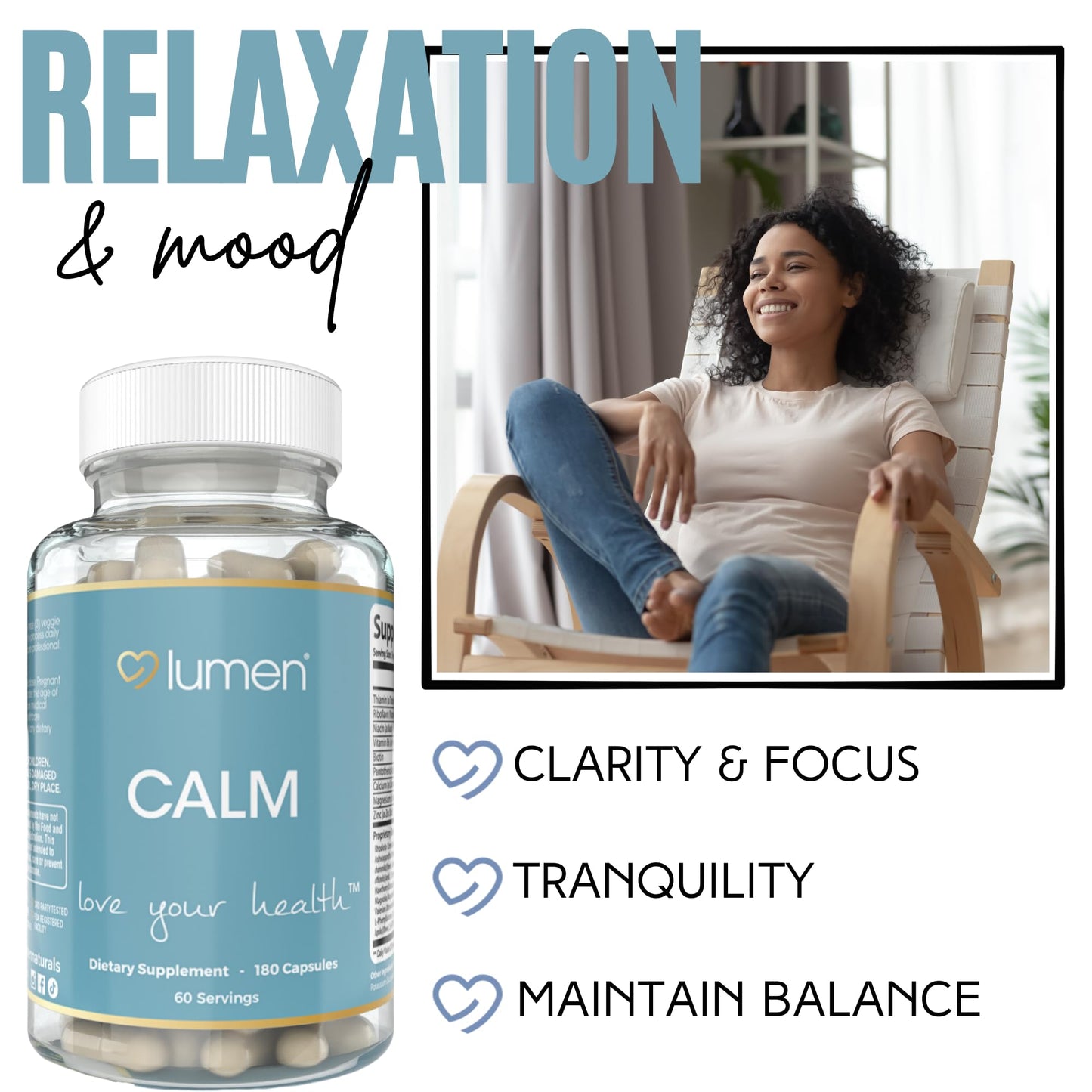 Suplemento sin gluten Lumen Naturals Calm para bienestar femenino