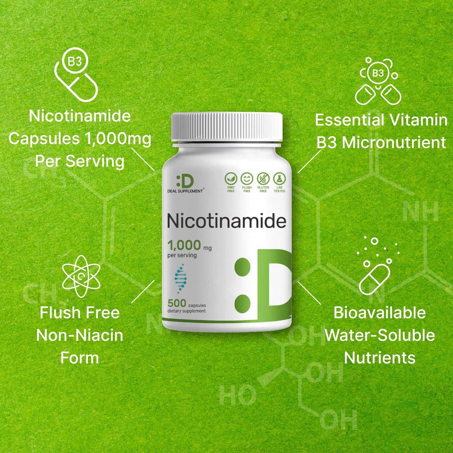 Suplemento sin rubor con nicotinamida vitamina B3
