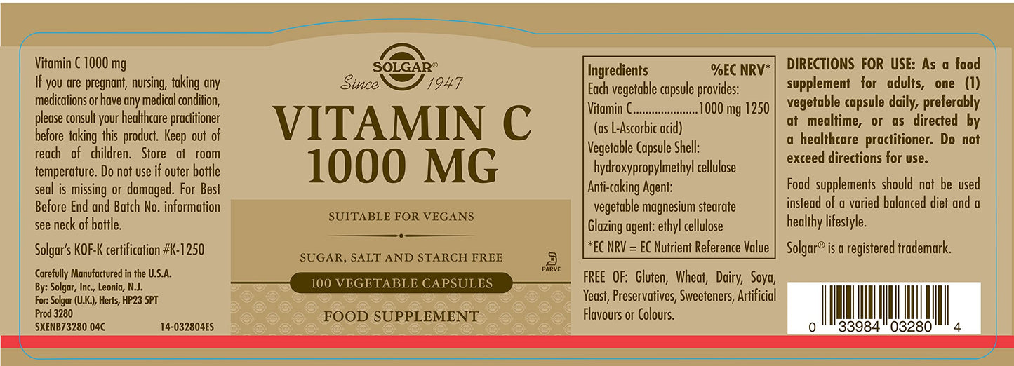 Suplemento solgar quercetina ester-c plus paquete 100 cápsulas