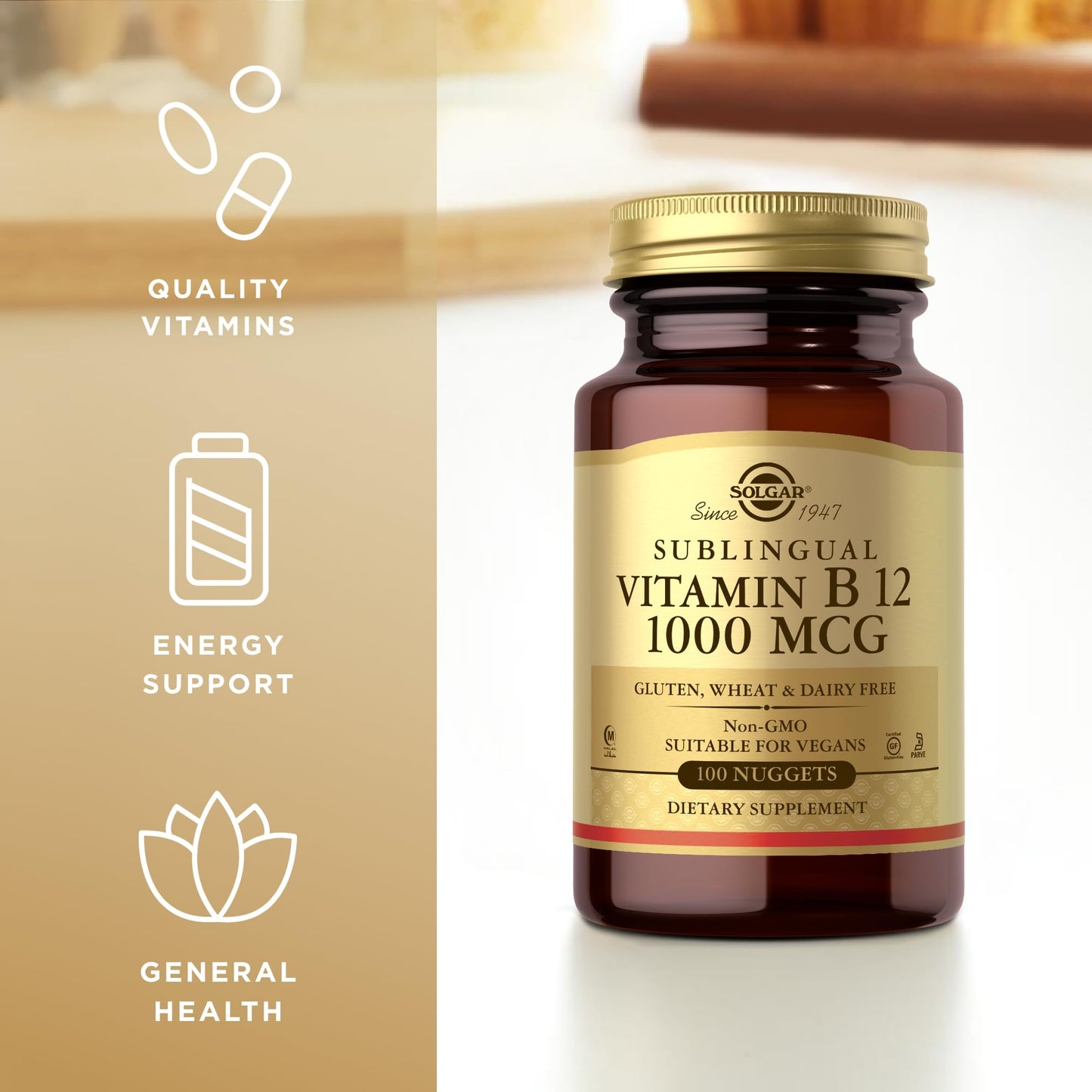 Suplemento Solgar vitamina b12 sublingual 100 nuggets vegano