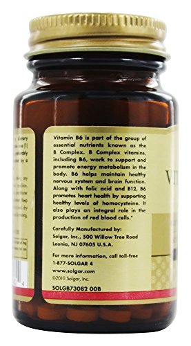 Suplemento Solgar vitamina B6 25 mg paquete 12 tabletas