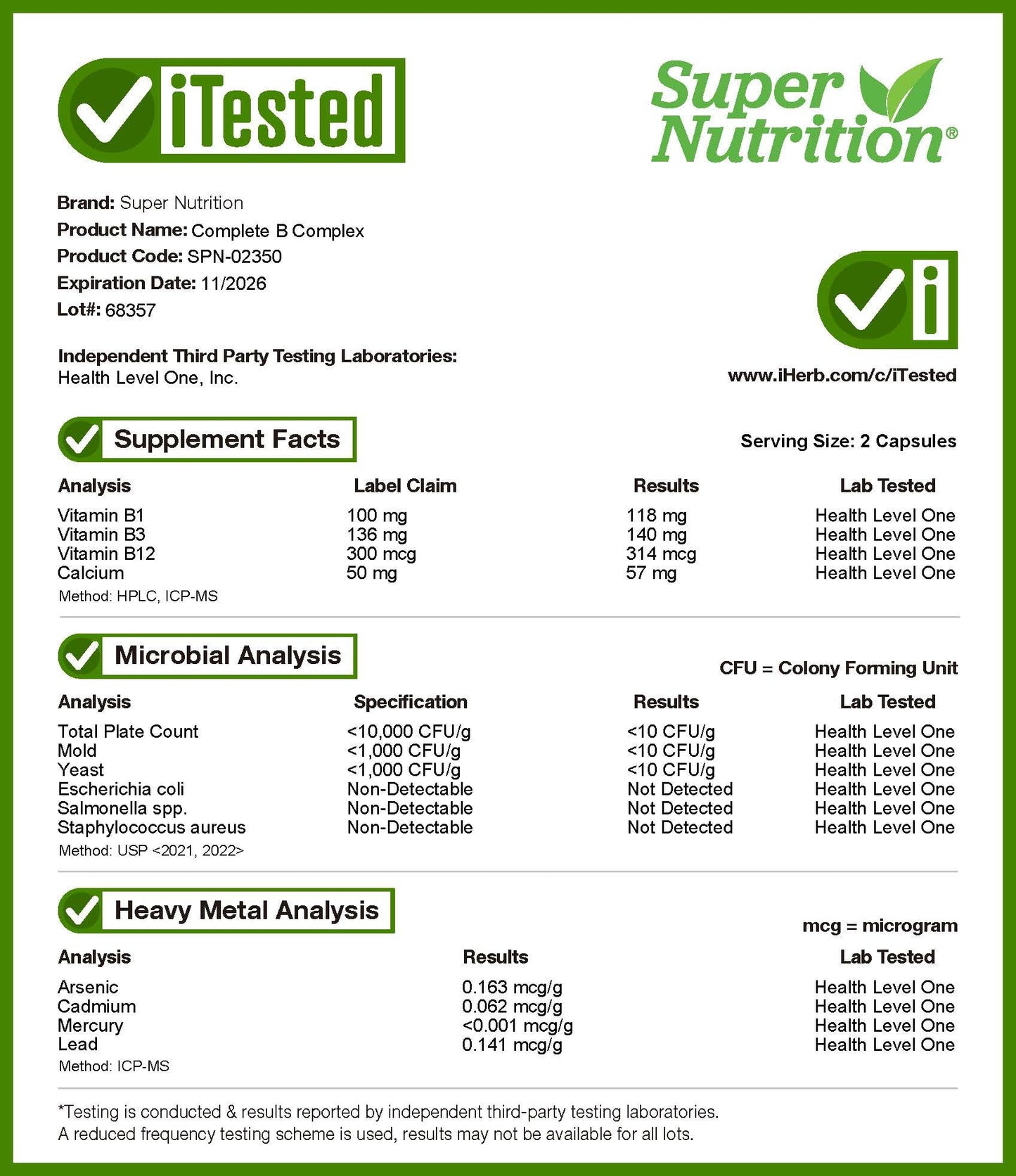 Suplemento Super Nutrition B complejo folato metilado