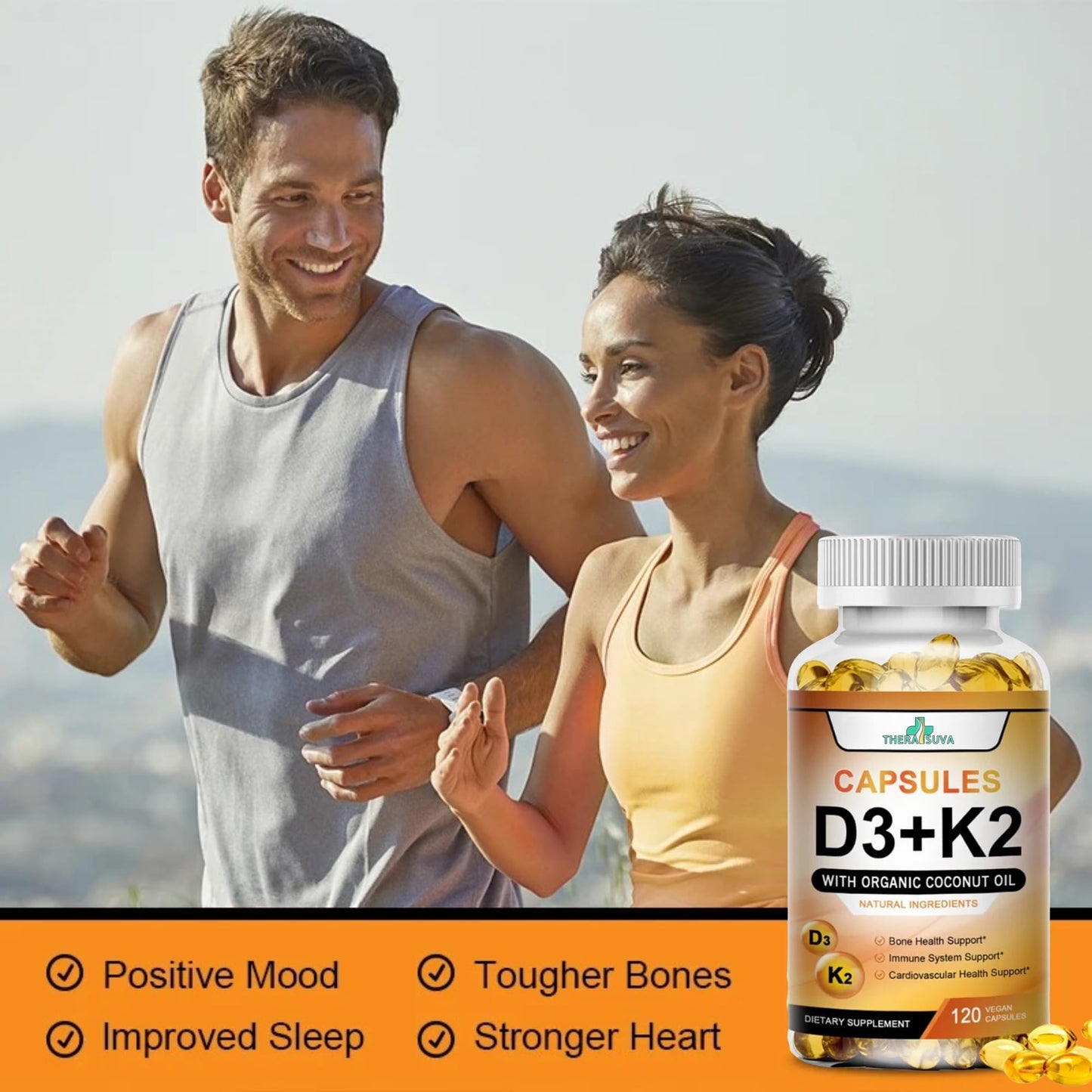Suplemento TheraSuva vitamina d3 y k2 para huesos y corazón