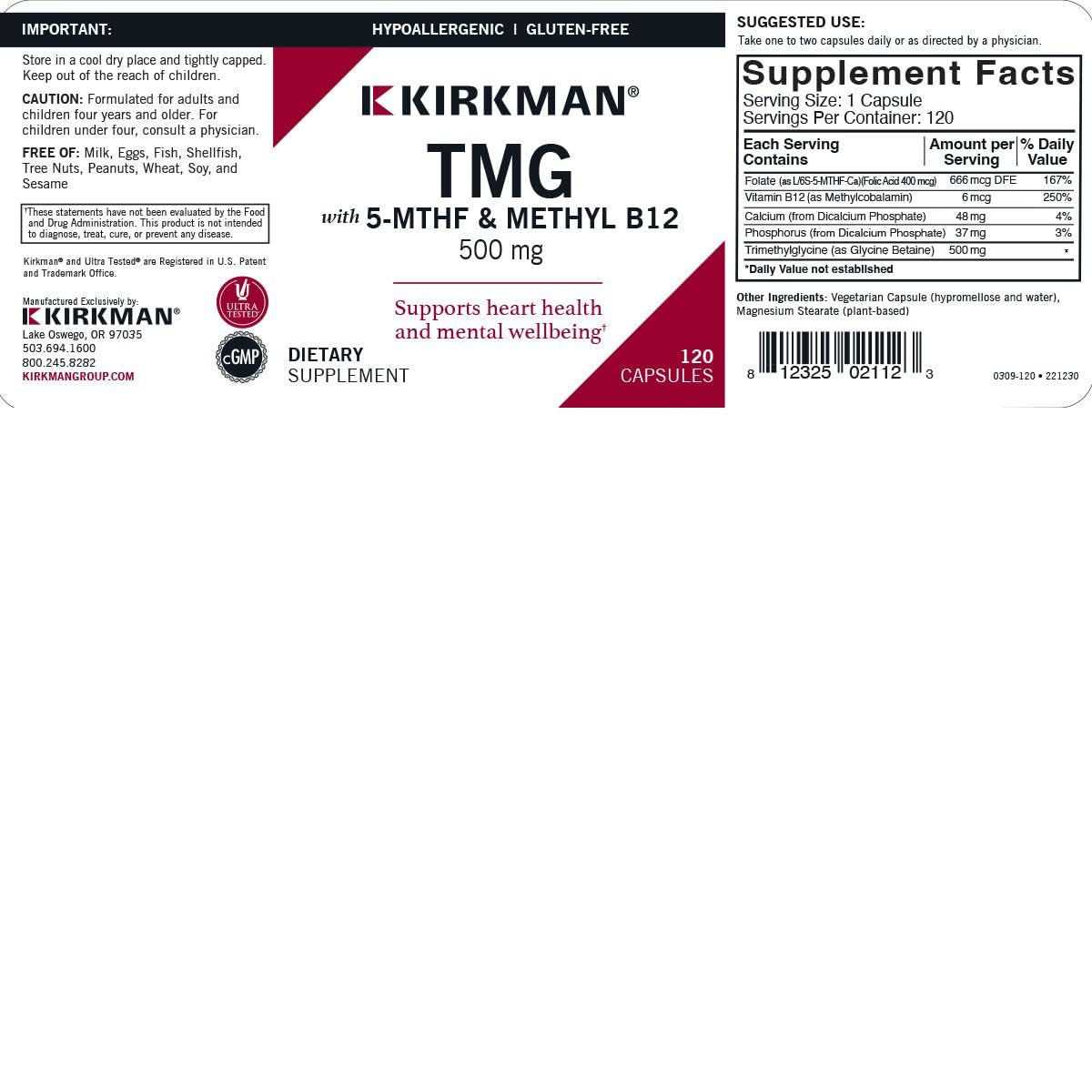 Suplemento TMG Kirkman para soporte cardiovascular