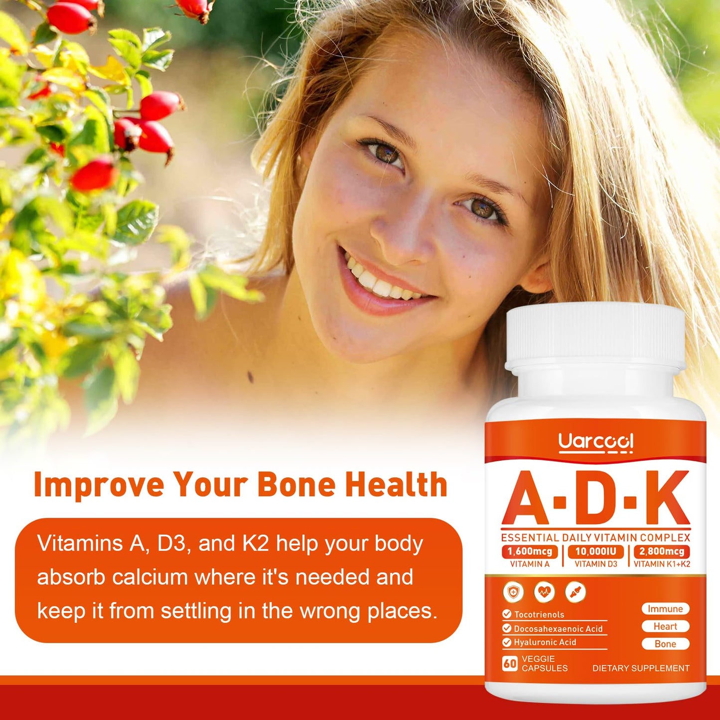 Suplemento Uarcool ADK en cápsulas blandas para salud