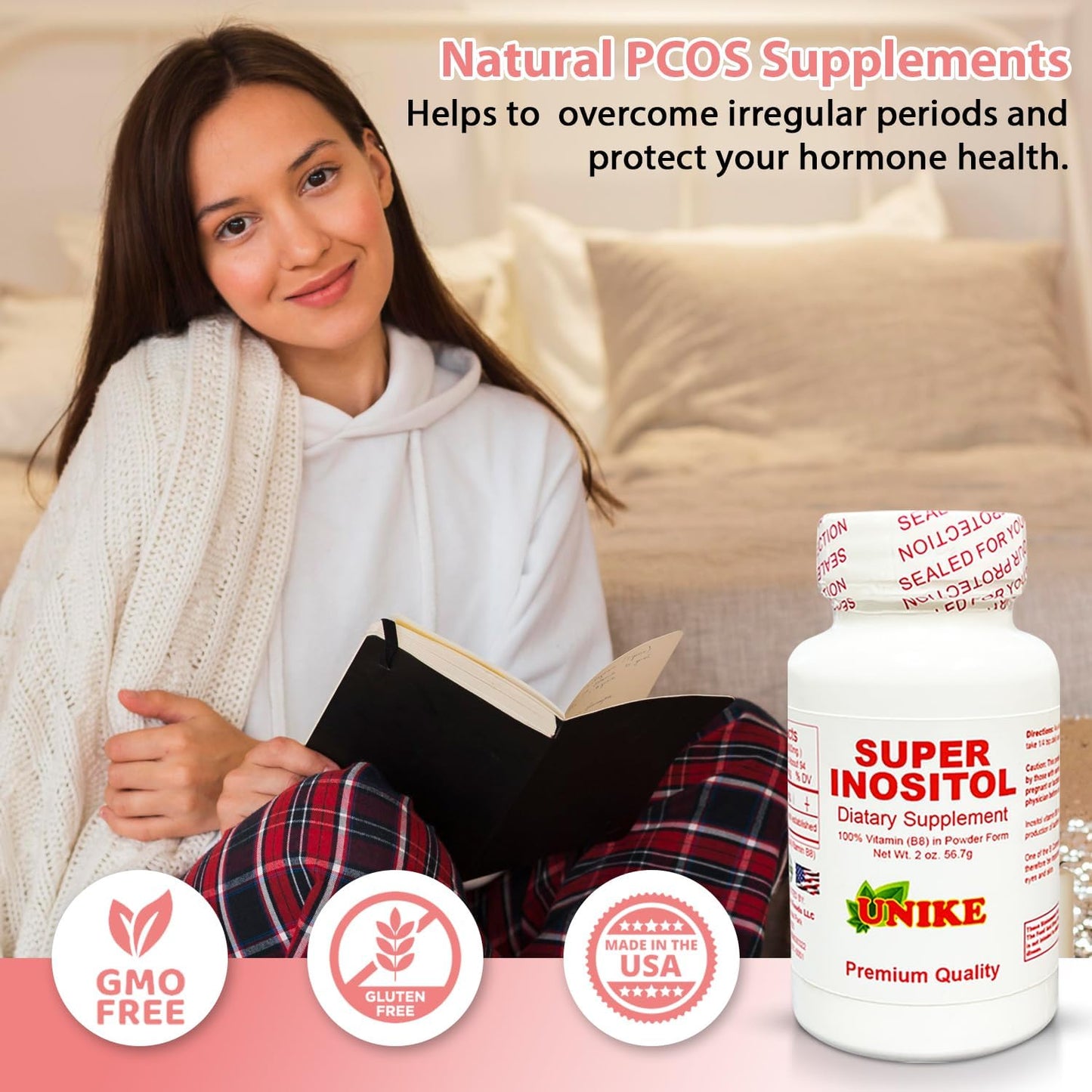 Suplemento Unike Nutra Super Inositol paquete individual vegano y sin gluten