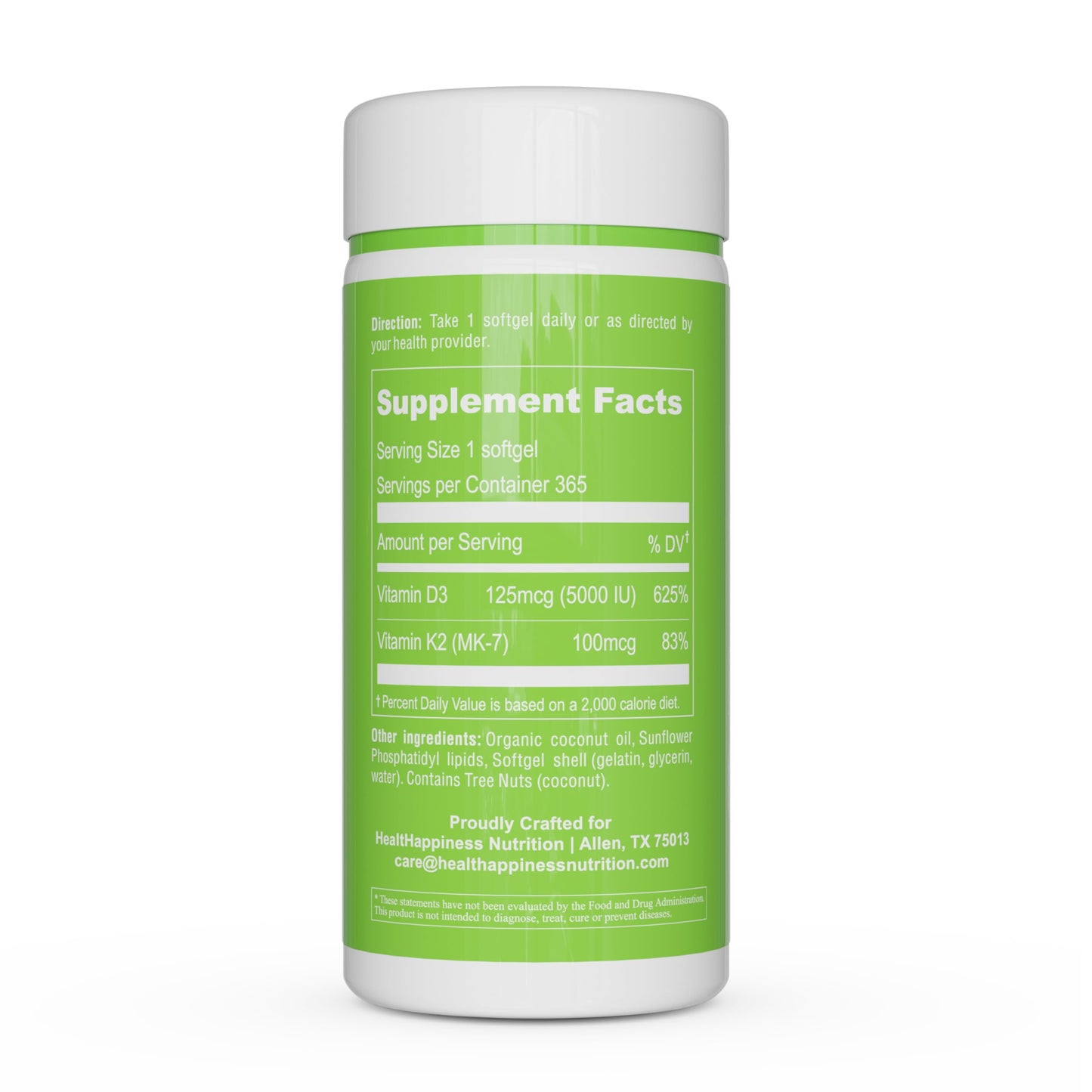Suplemento UpNourish con vitaminas D3 5000 y K2 100 mcg
