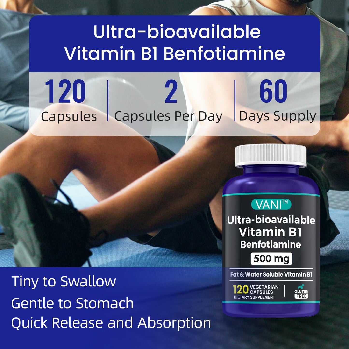 Suplemento VANI vitamina B1 500 mg con benfotiamina sin gluten