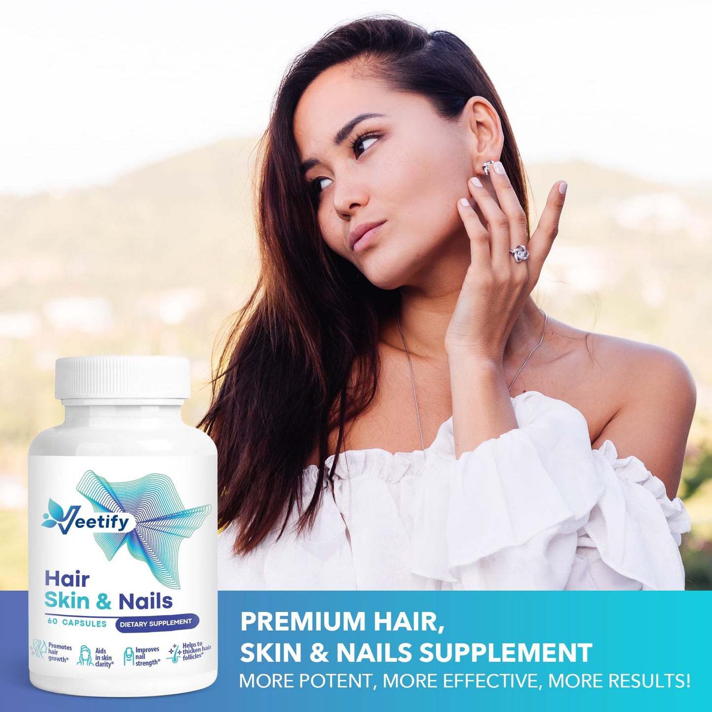Suplemento Veetify vitaminas para salud integral cabello piel y uñas