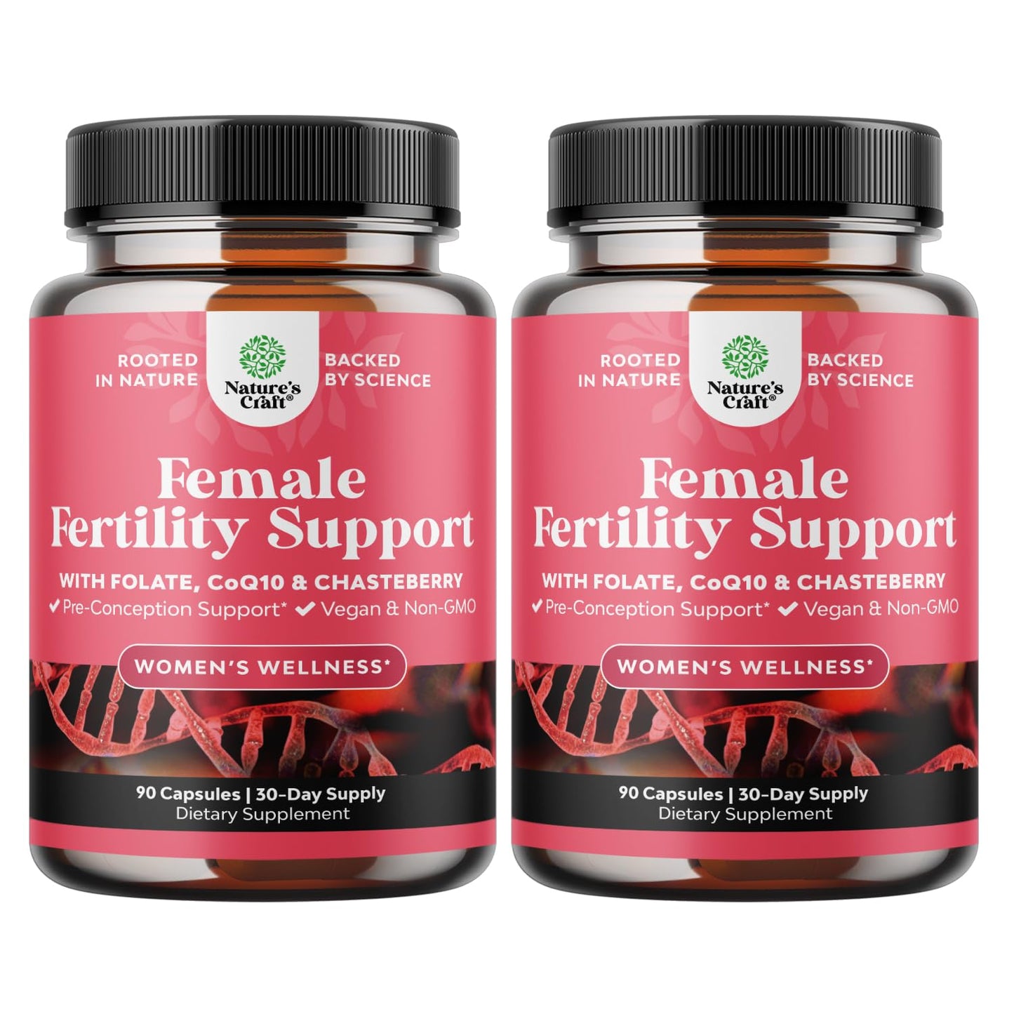 Suplemento vegano para fertilidad femenina caja frontal con etiqueta
