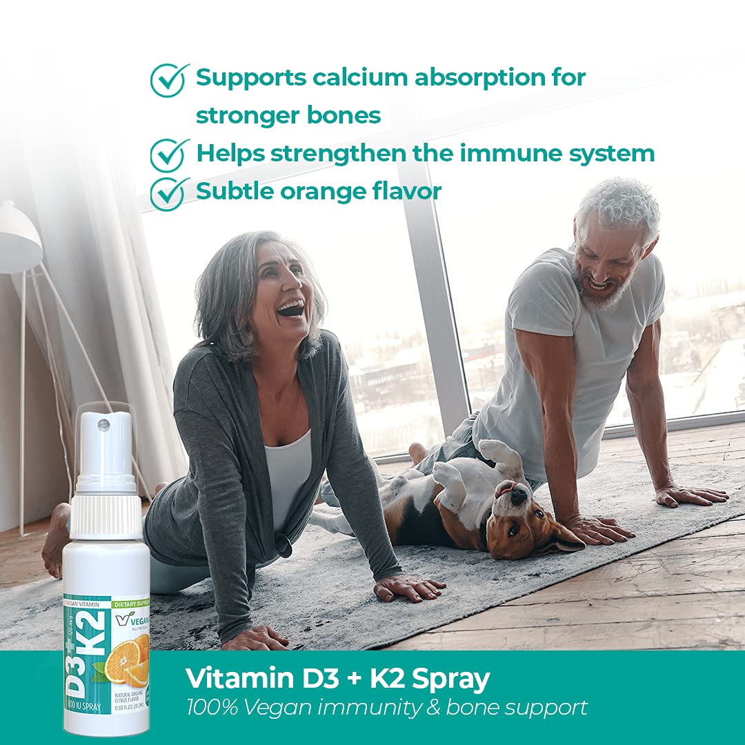 Suplemento vitamínico líquido vegano con vitamina d3 y k2