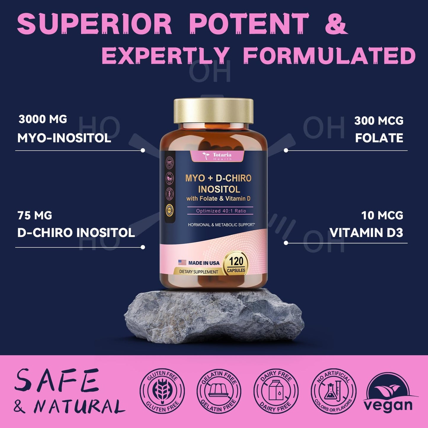 Suplemento 100% vegano y sin gluten Totaria inositol mujeres