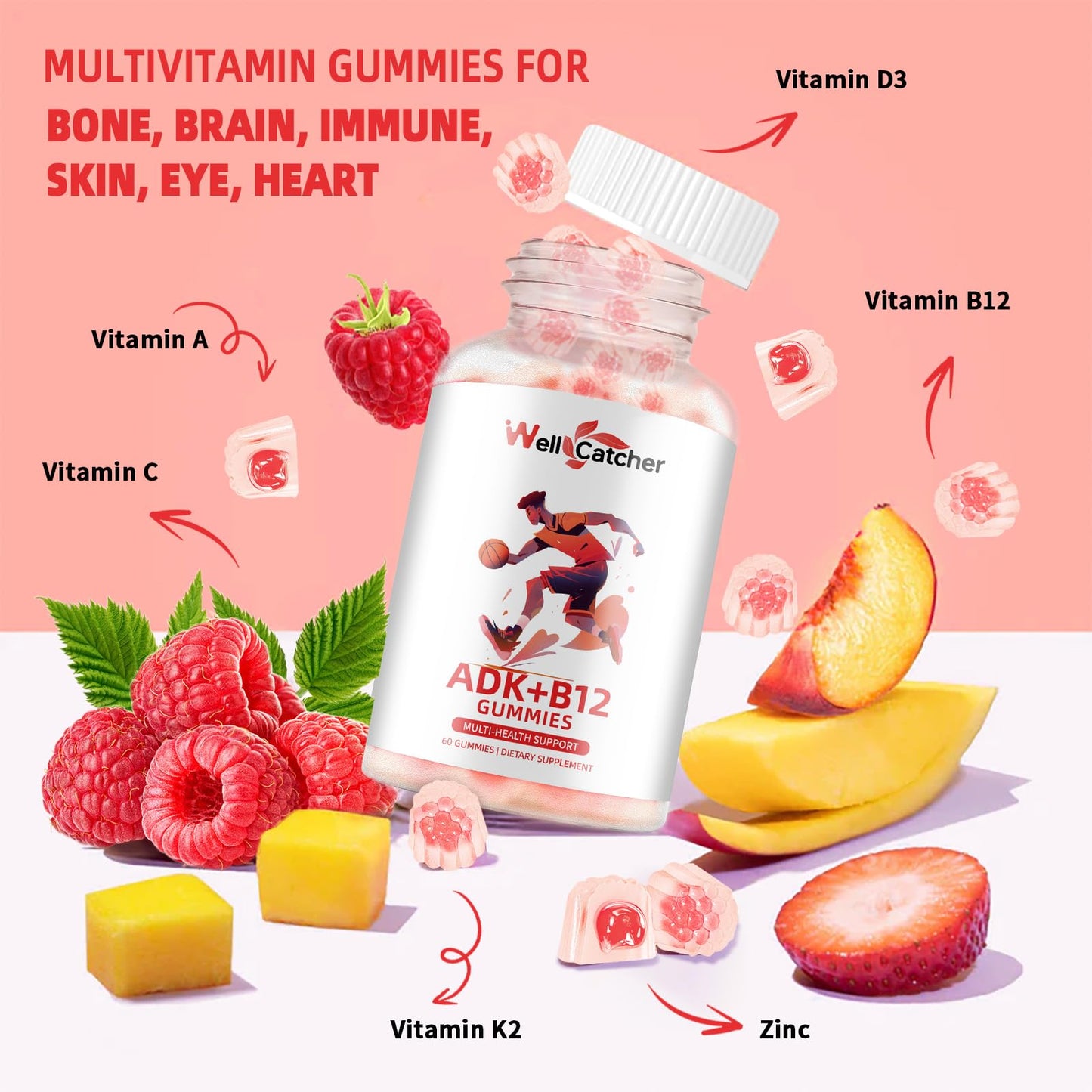 Suplemento vegano gomitas vitamínicas ADK B12 sin azúcar