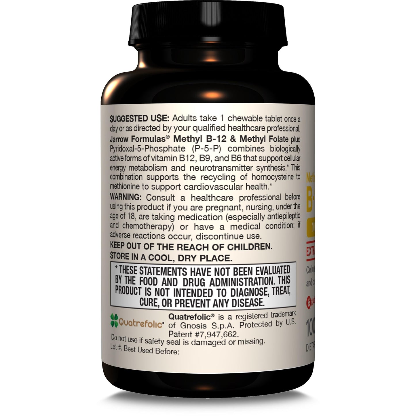 Suplemento vegano Jarrow Formulas Metil B12 y Folato sin OGM