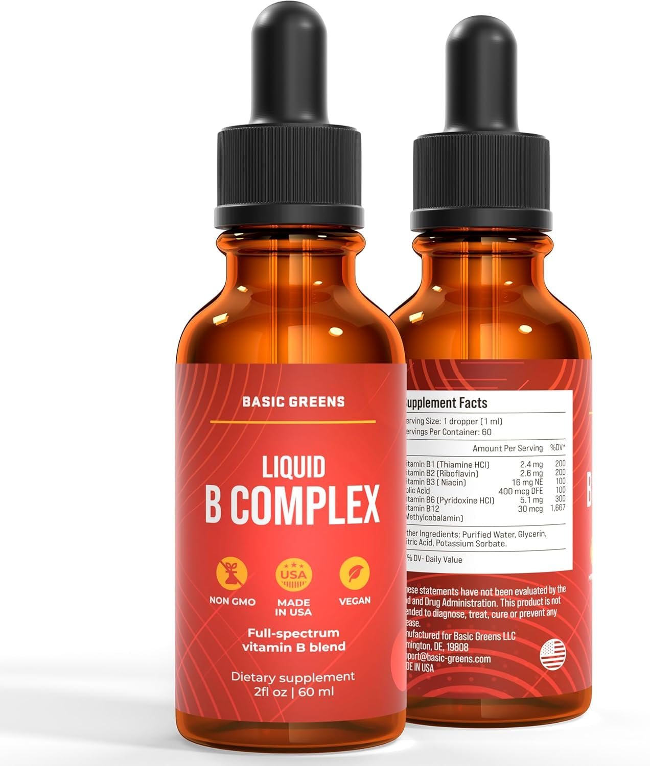 Suplemento vegano líquido de vitaminas B completo BASIC GREENS