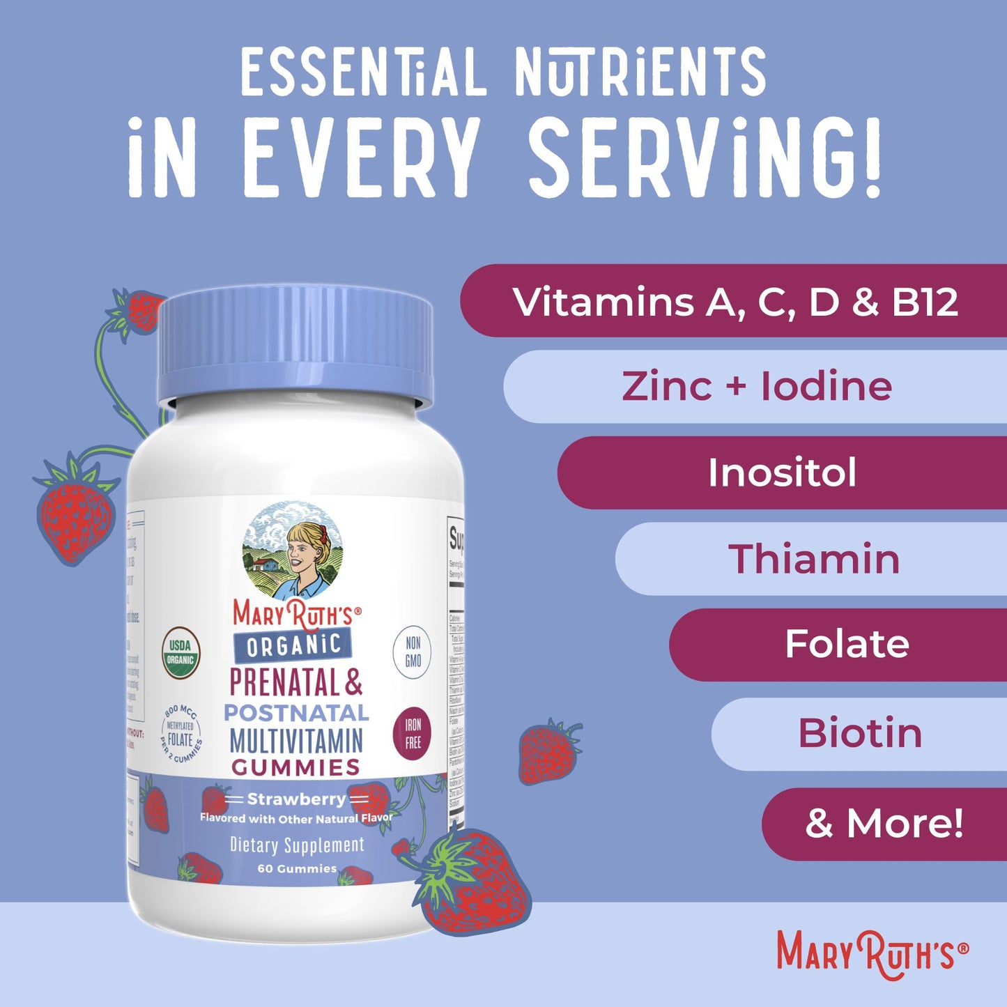Suplemento vegano MaryRuth vitaminas prenatales sin gelatina ni soya