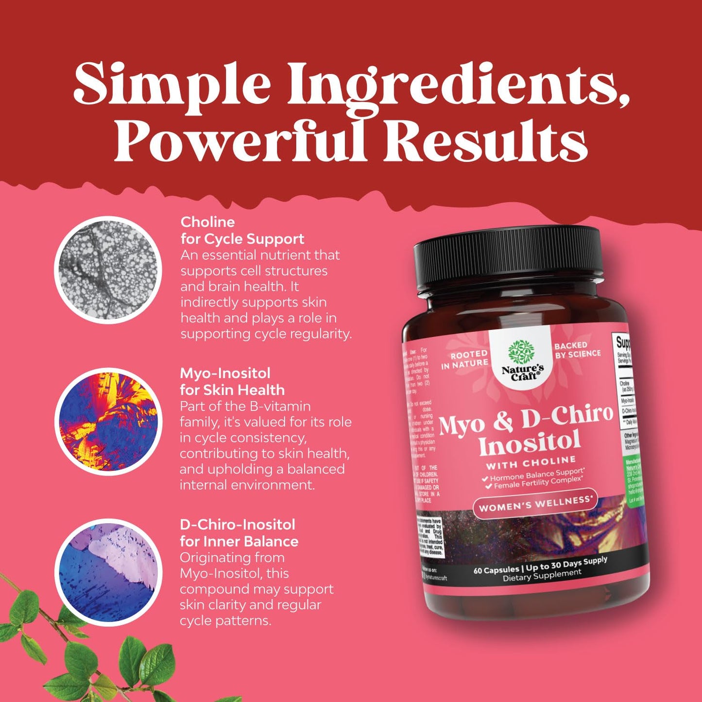 Suplemento vegano mio y D-chiro inositol para mujeres Natures Craft
