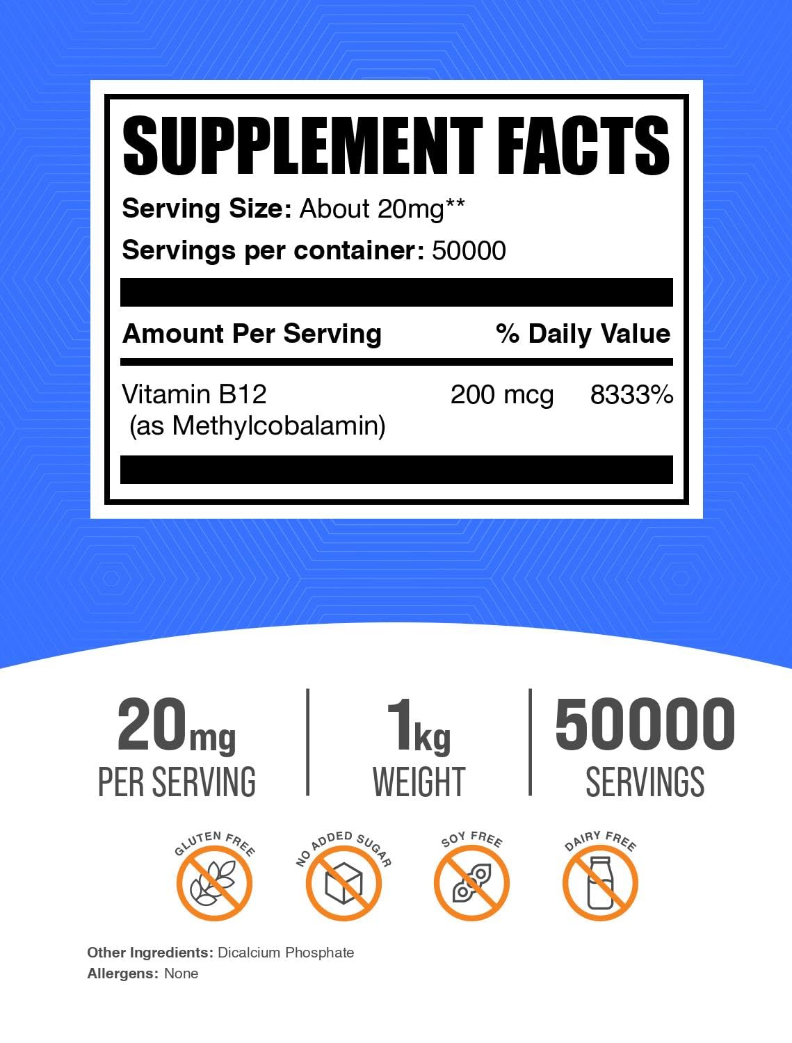 Suplemento vegano vitamina b12 polvo bulk supplements