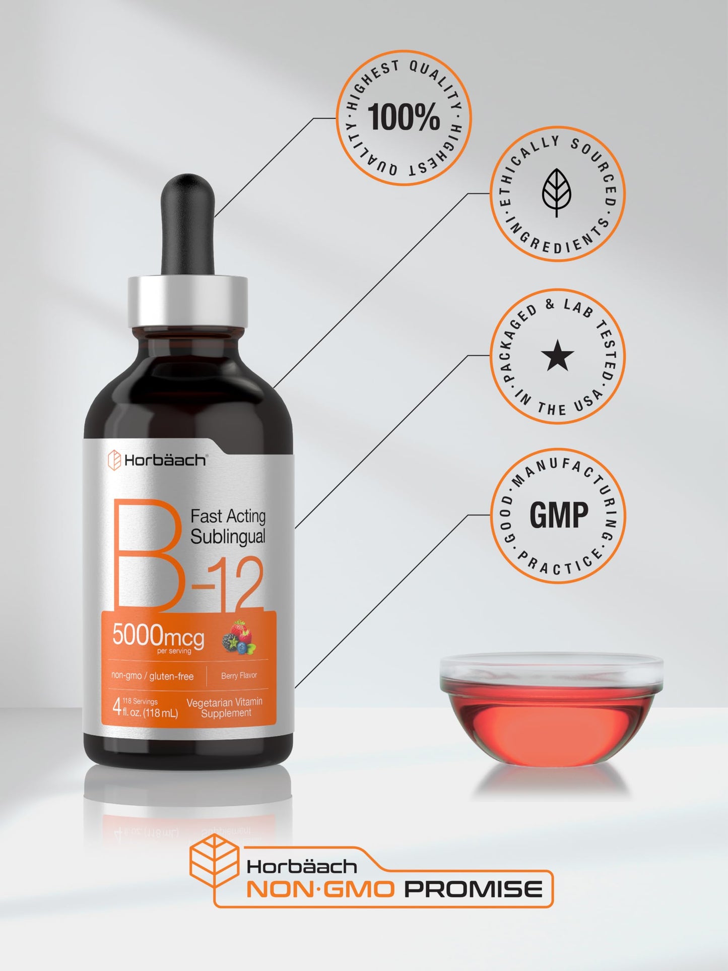 Suplemento vegetariano B-12 líquido Horbaach sin OGM