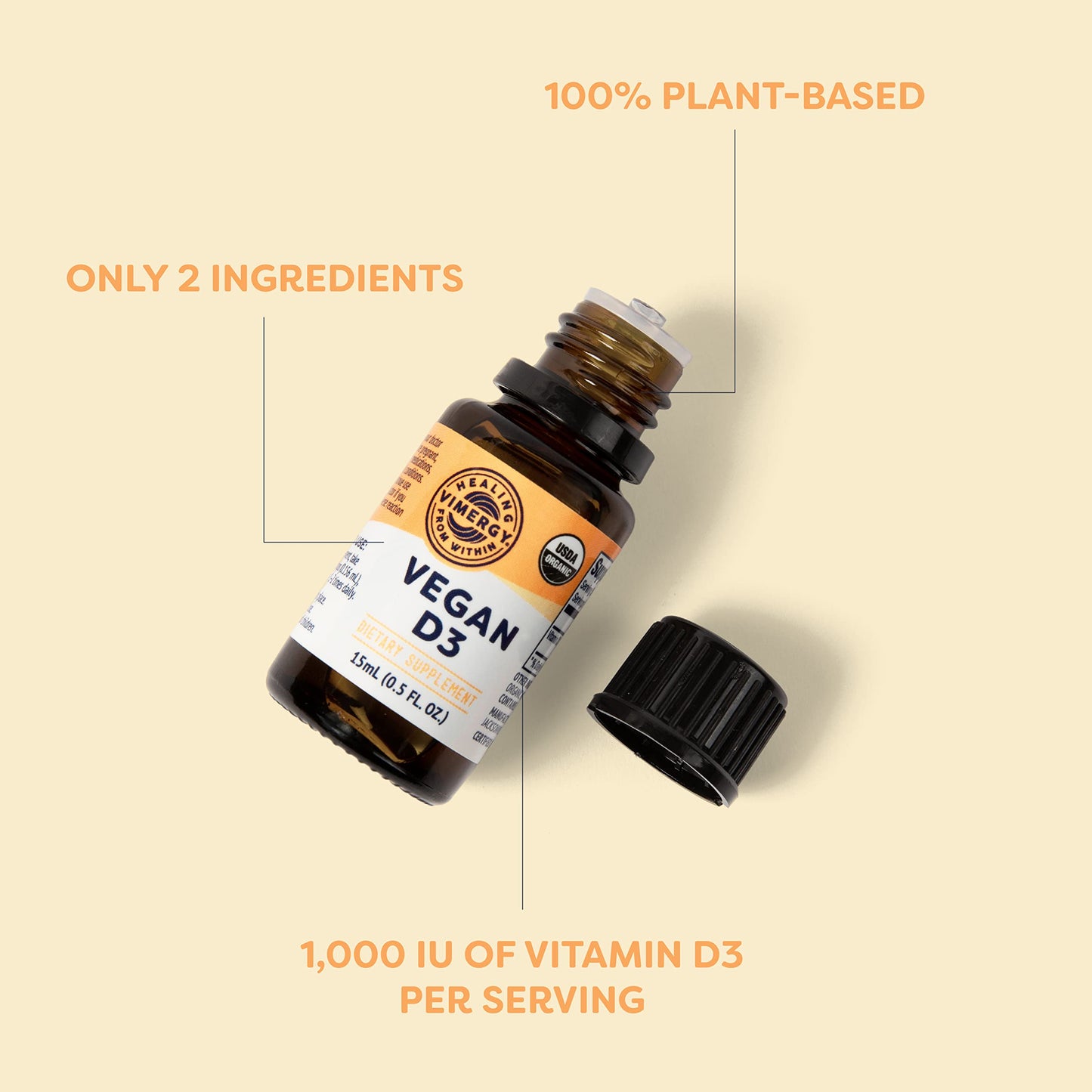 Suplemento Vimergy vitamina D3 vegana líquido 15 ml 96 dosis