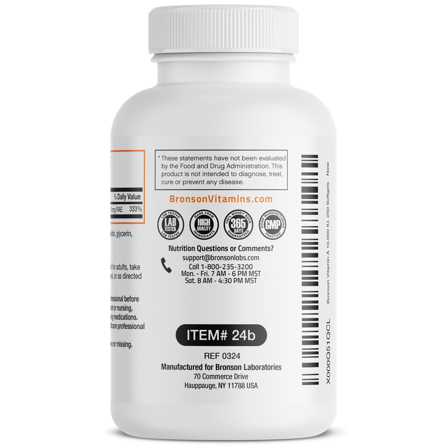 Suplemento Vitamina A 10,000 IU Bronson para salud piel y ojos