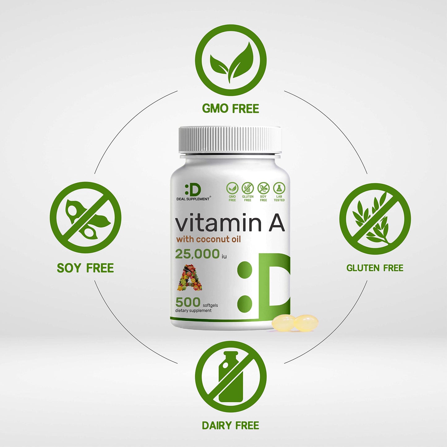Suplemento alta potencia Vitamina A con aceite natural en cápsulas