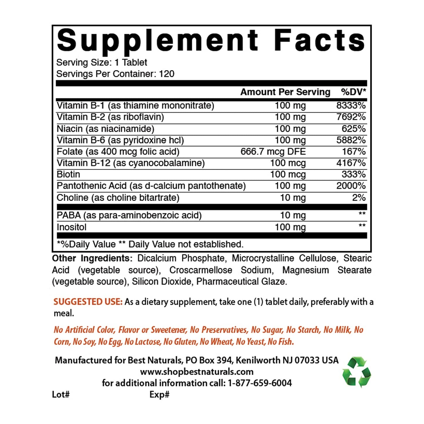 Suplemento vitamina A y complejo B-100 Best Naturals