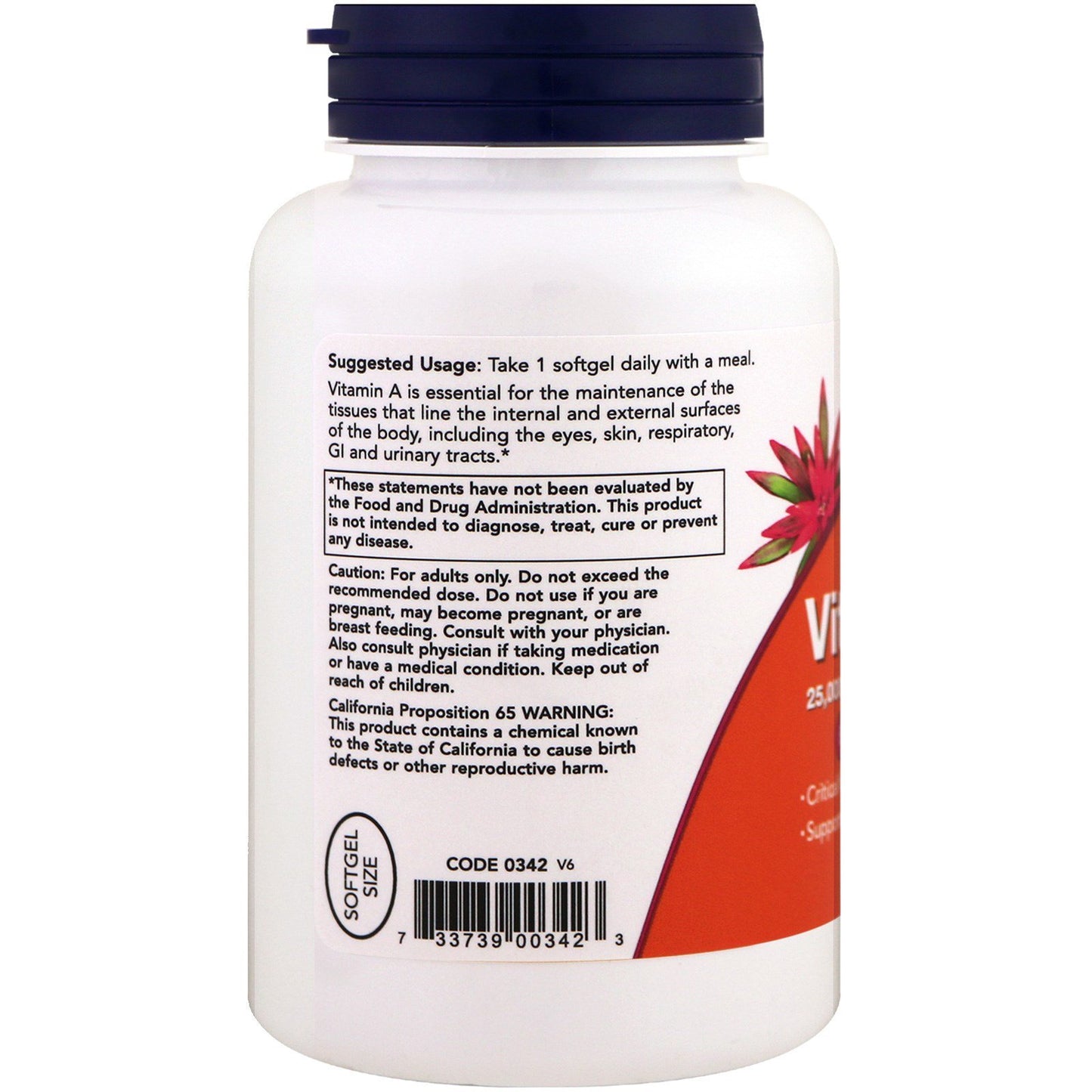 Suplemento Vitamina A NOW Foods 25000 UI 500 cápsulas blandas