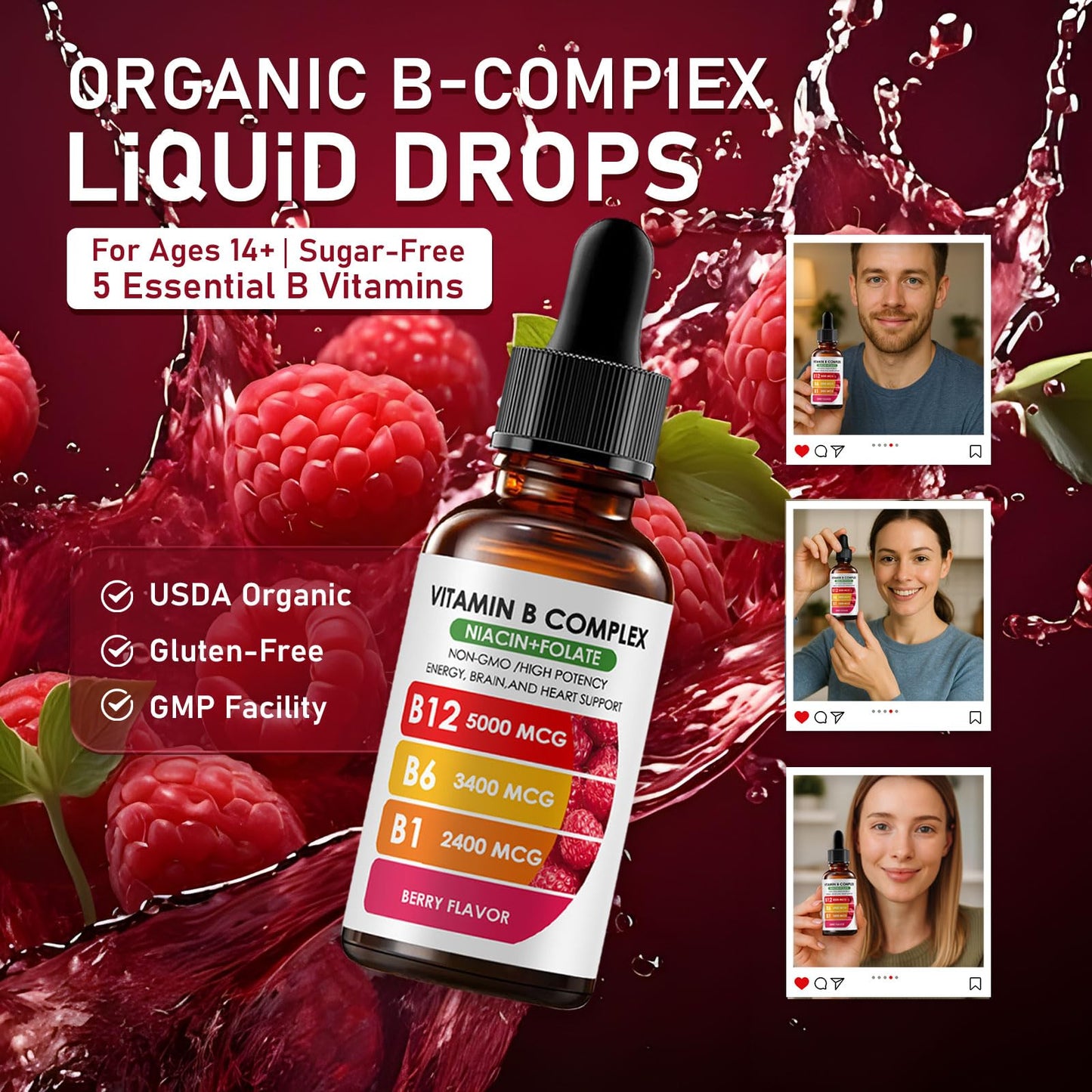 Suplemento vitamina B complejo líquido sabor baya pucges