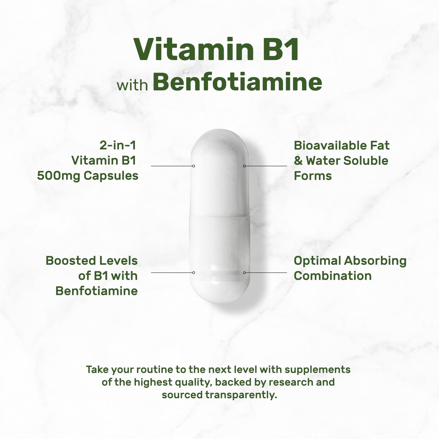 Suplemento Deal Vitamin B1 500mg frasco y cápsulas