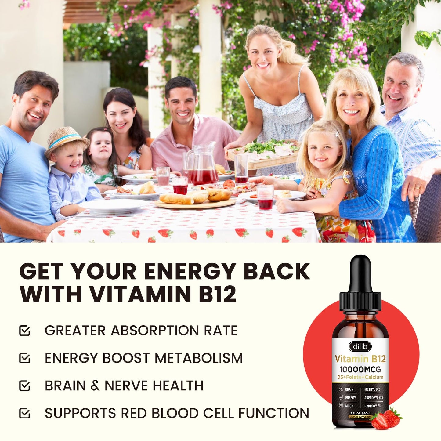 Suplemento vitamina b12 dilib triple mezcla para energía