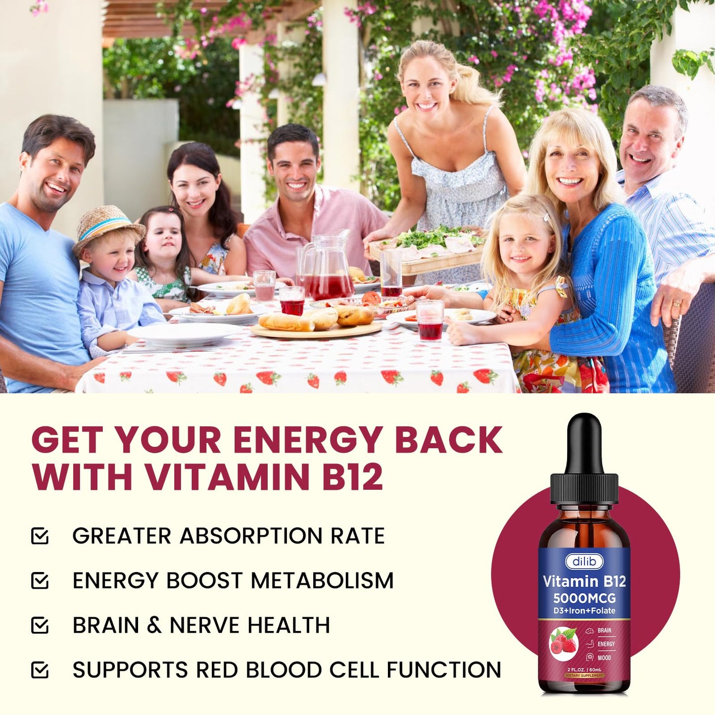 Suplemento de Vitamina B12 para energía y metabolismo