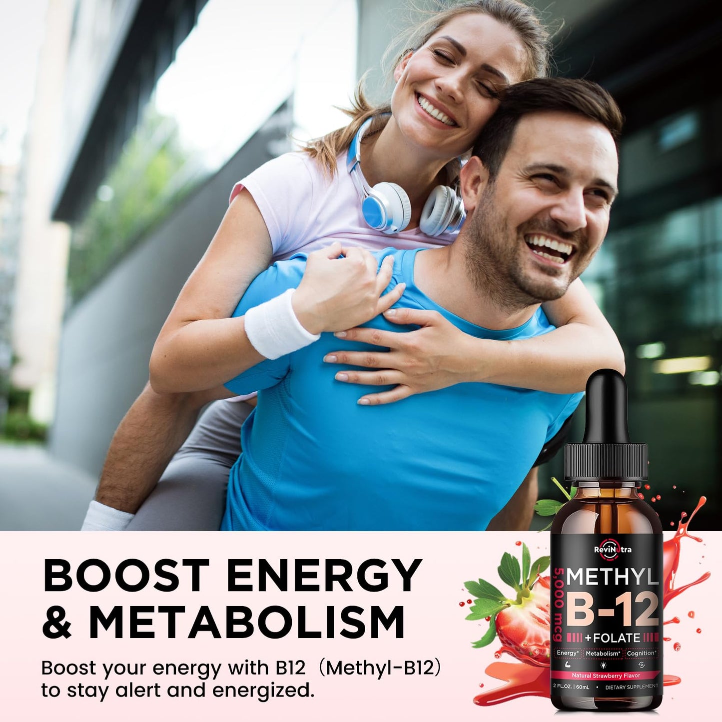 Suplemento vitamina b12 líquido 5000mcg ReviNutra para energía
