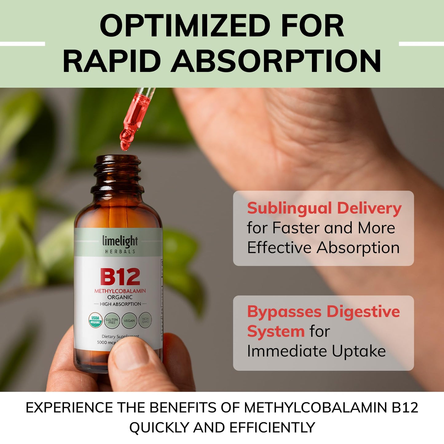 Suplemento vitamina B12 líquido Limelight Herbals 5000 mcg orgánico